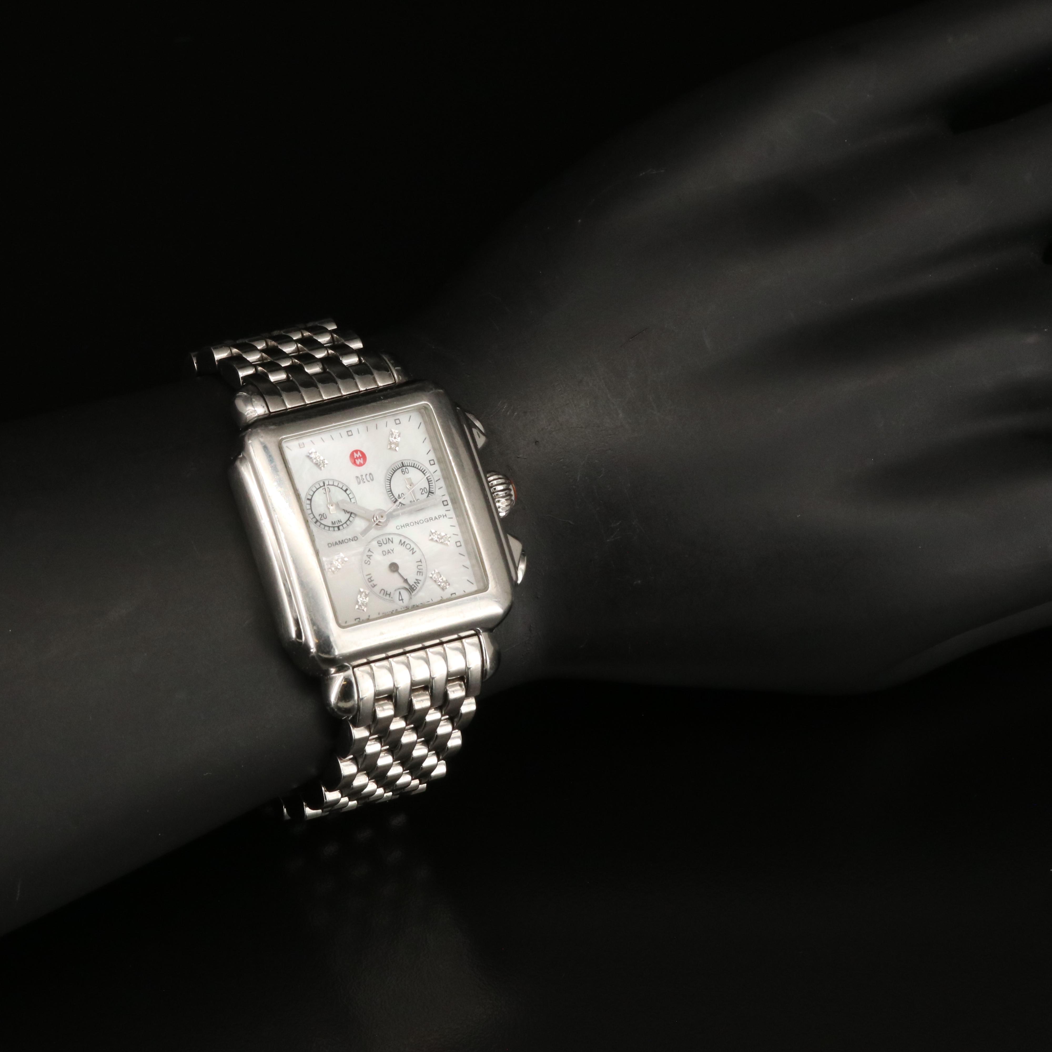 Michele Deco Diamond Dial Chronograph Watch