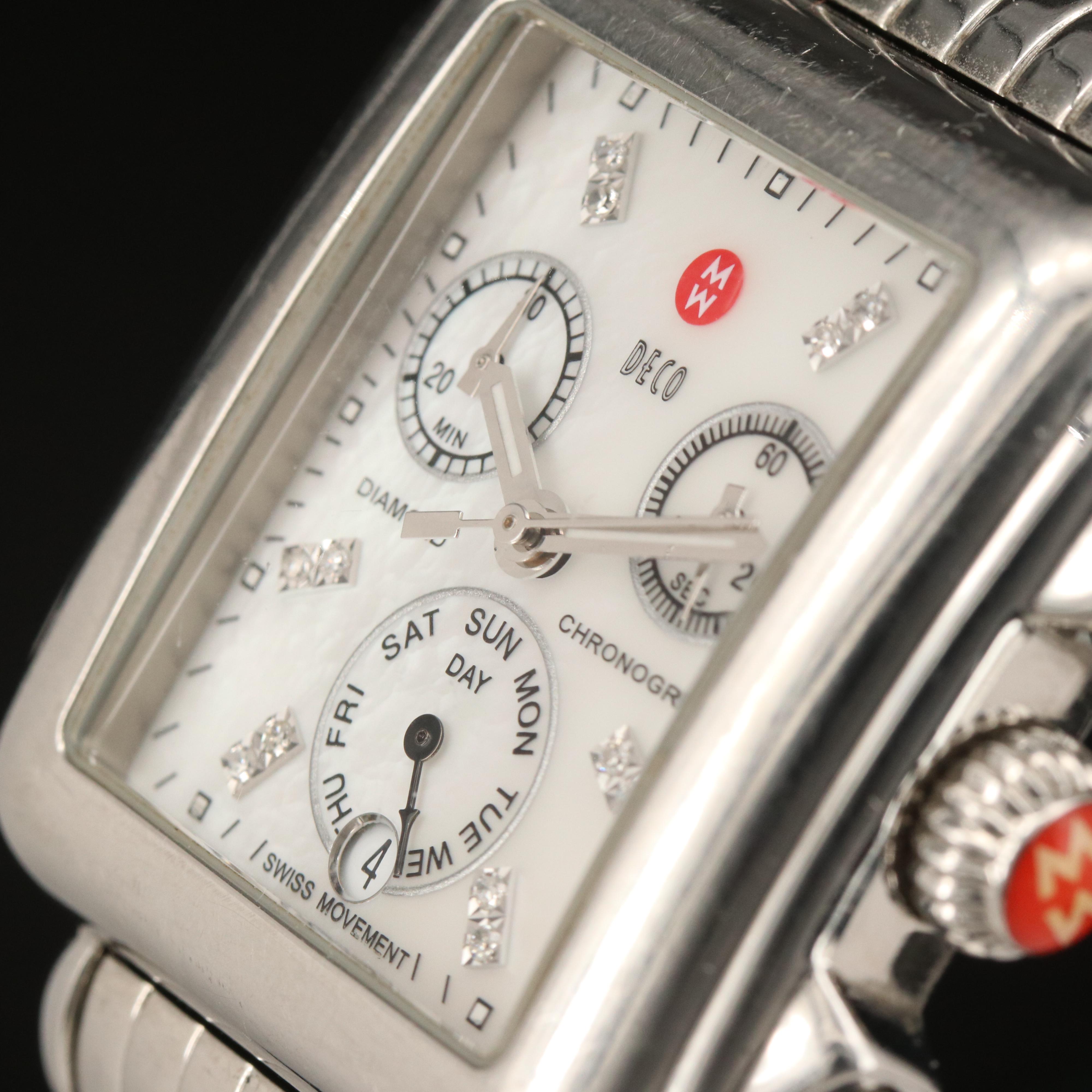 Michele Deco Diamond Dial Chronograph Watch