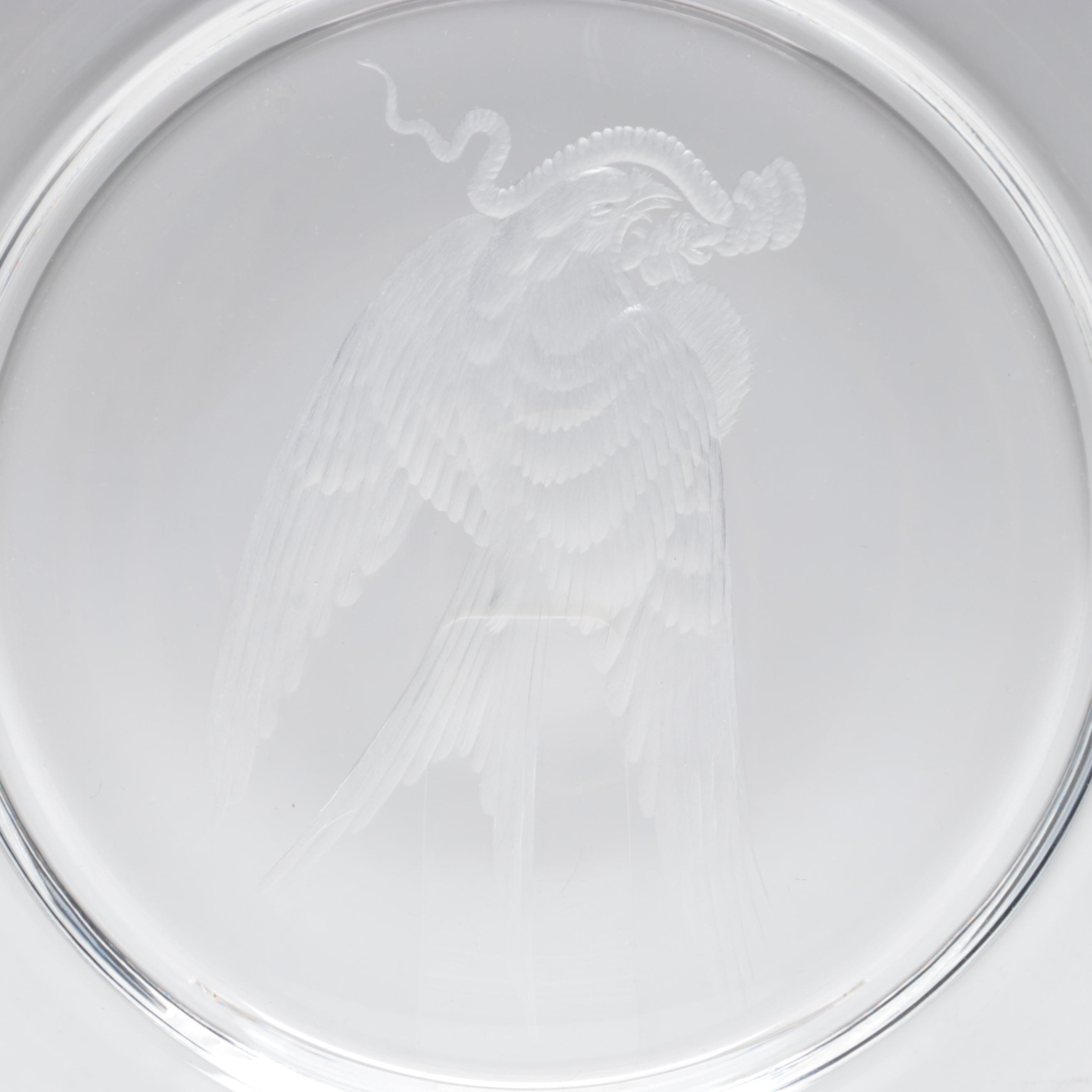 Steuben Art Glass "Audubon Birds" Clear Engraved Plates, Mid to Late 20th C.