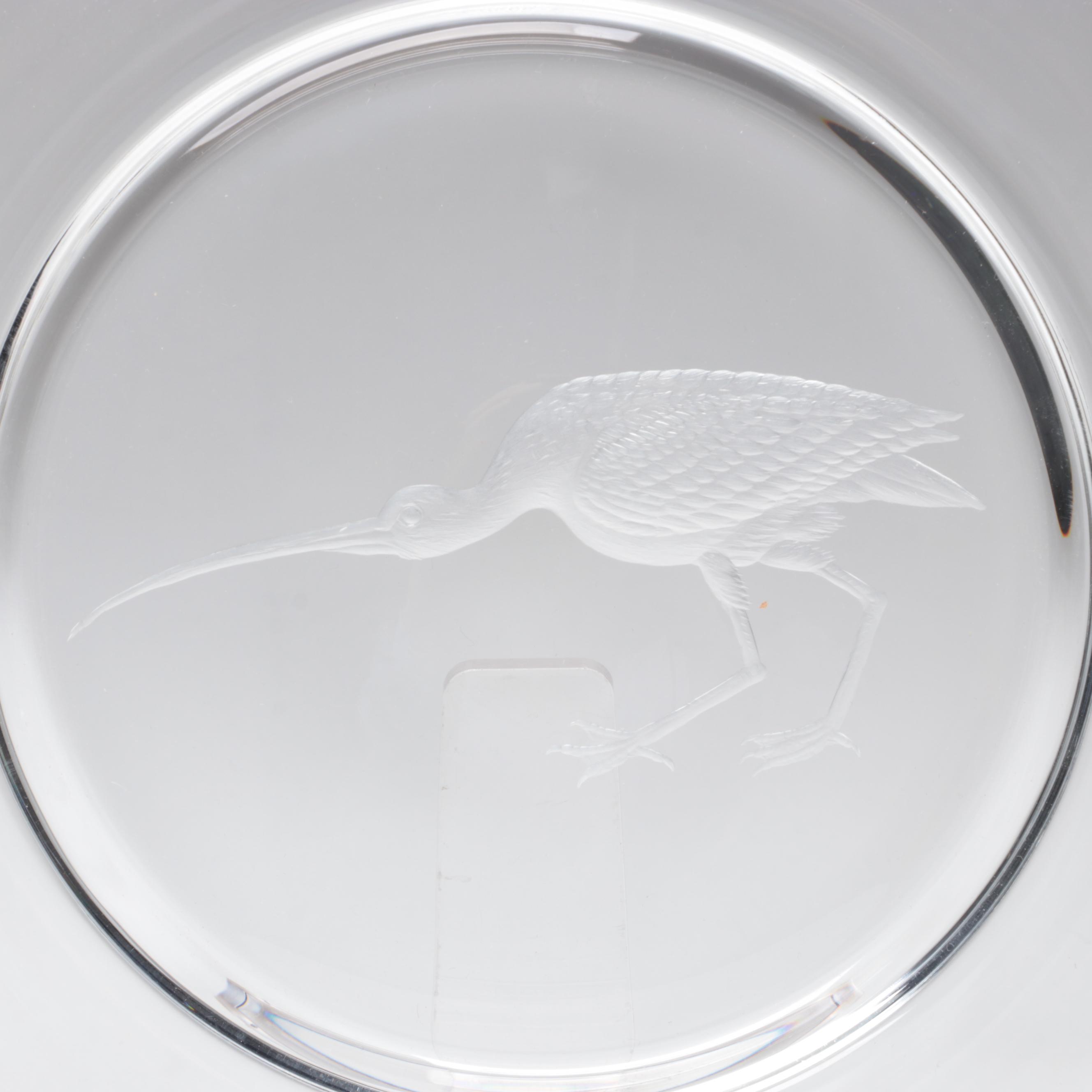 Steuben Art Glass "Audubon Birds" Clear Engraved Plates, Mid to Late 20th C.