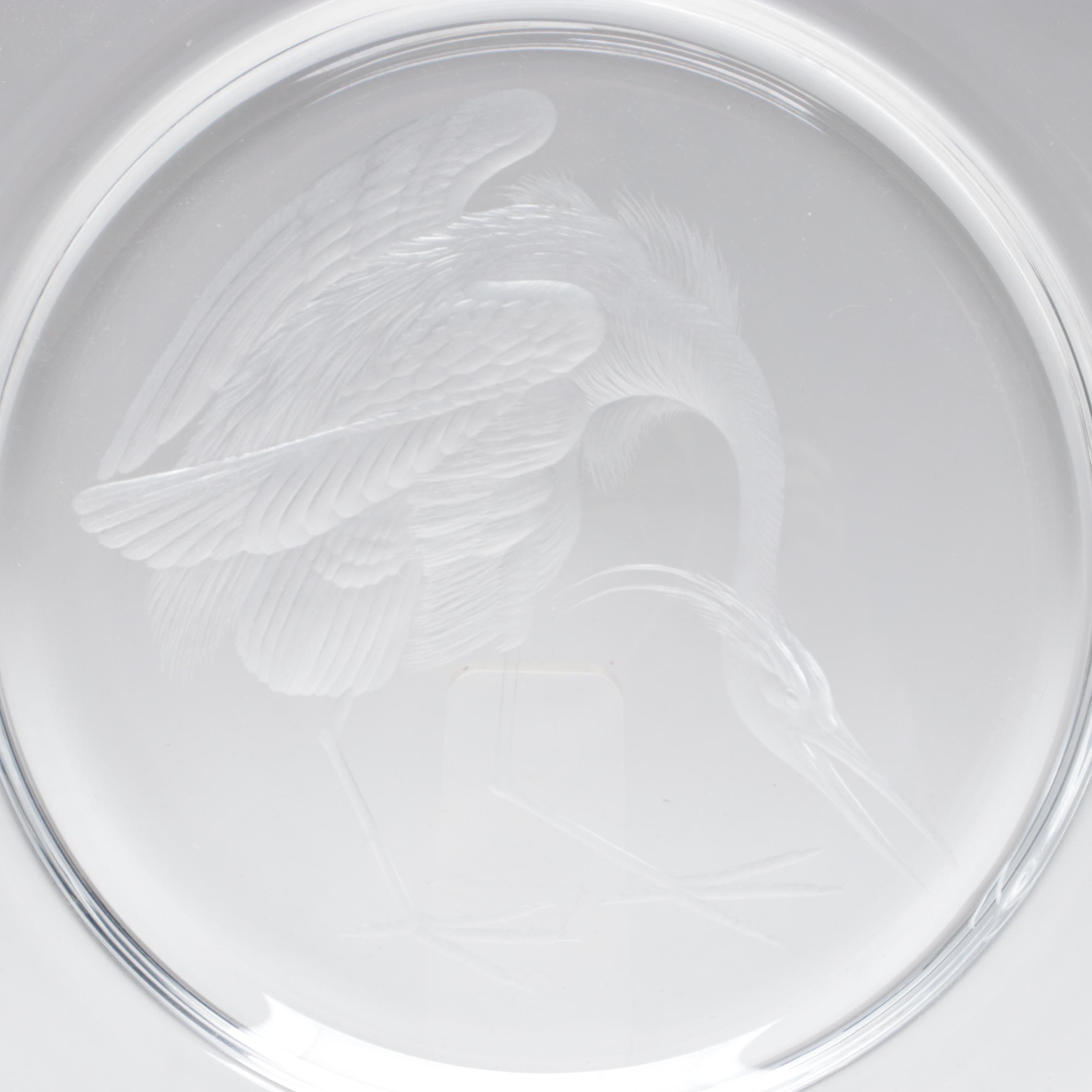 Steuben Art Glass "Audubon Birds" Clear Engraved Plates, Mid to Late 20th C.