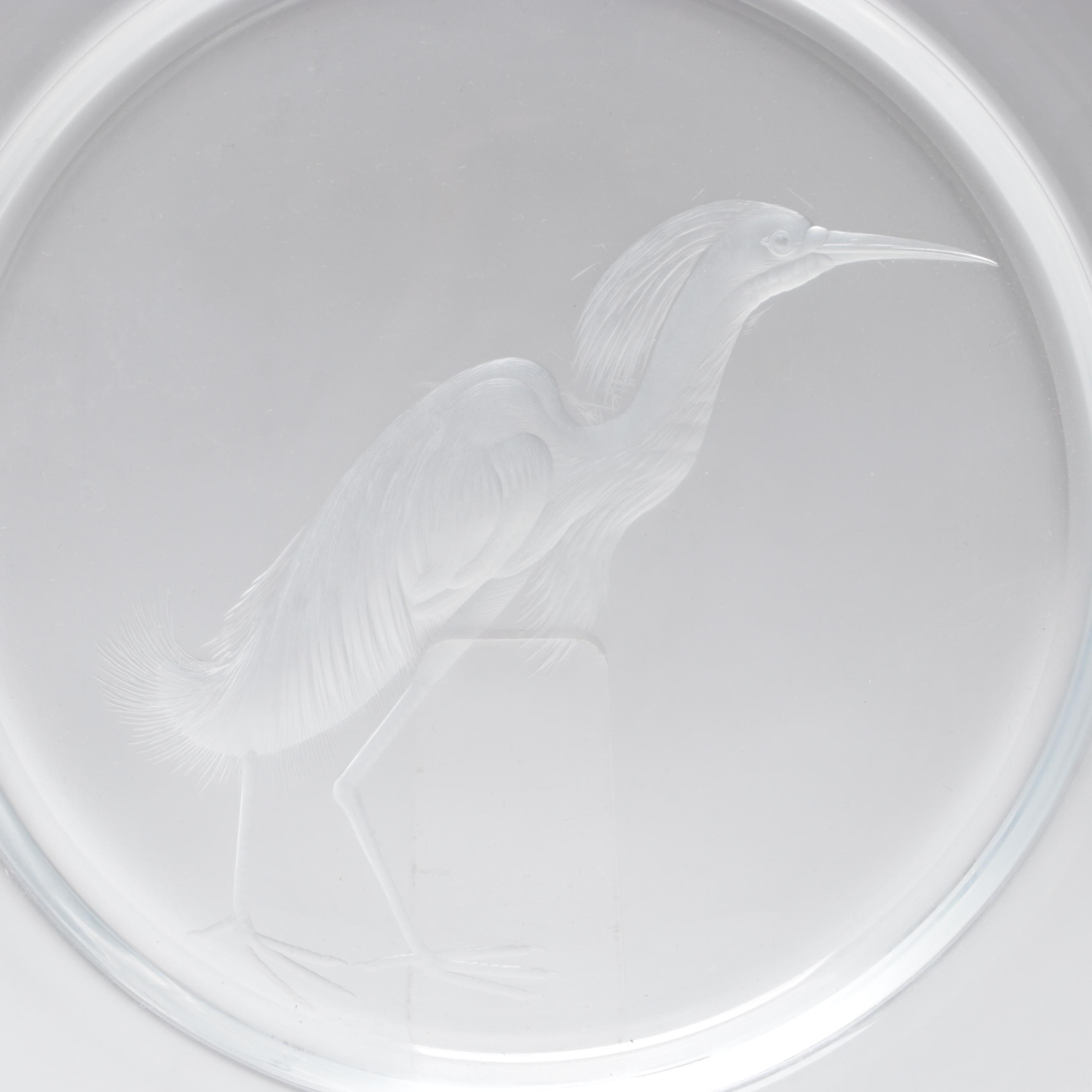 Steuben Art Glass "Audubon Birds" Clear Engraved Plates, Mid to Late 20th C.