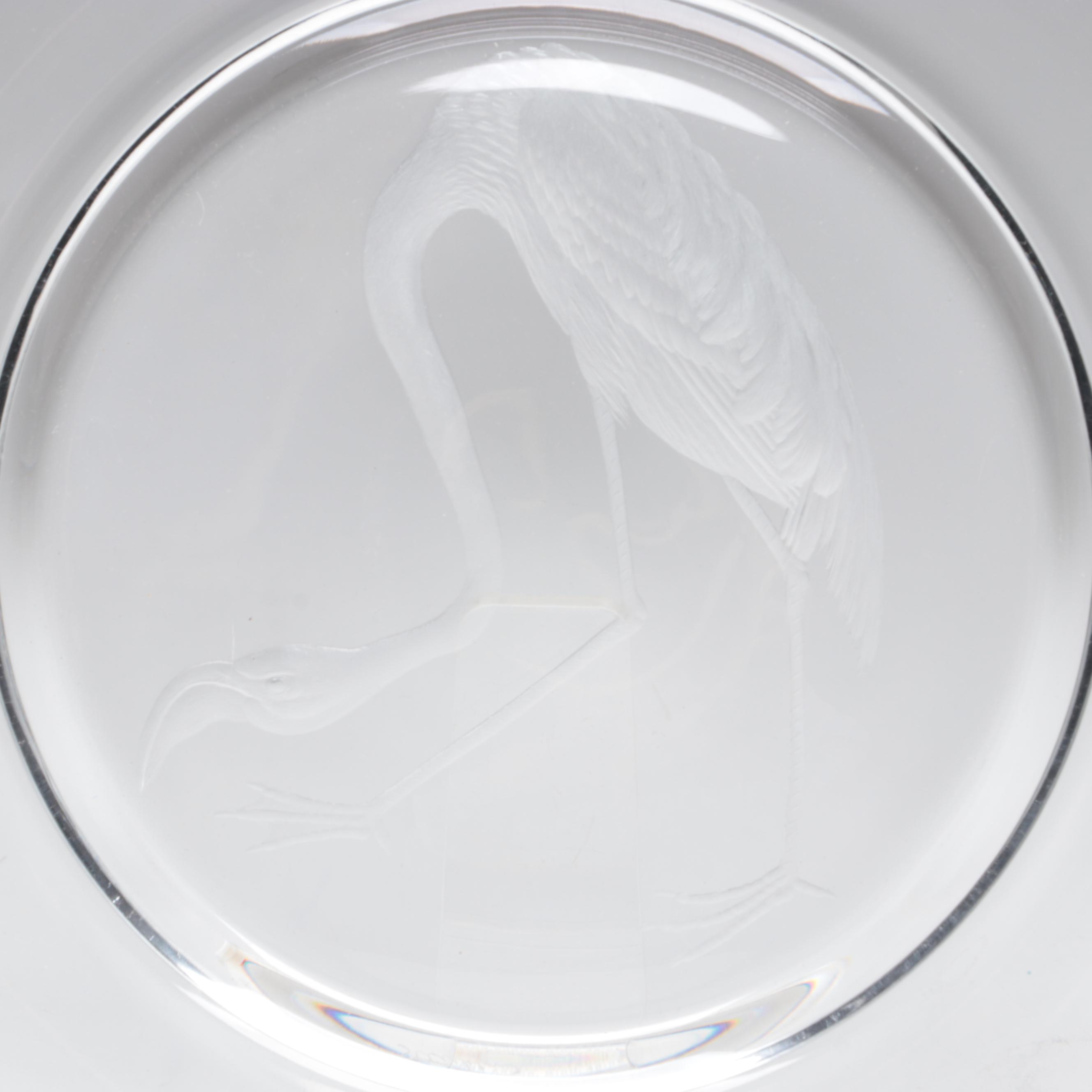 Steuben Art Glass "Audubon Birds" Clear Engraved Plates, Mid to Late 20th C.