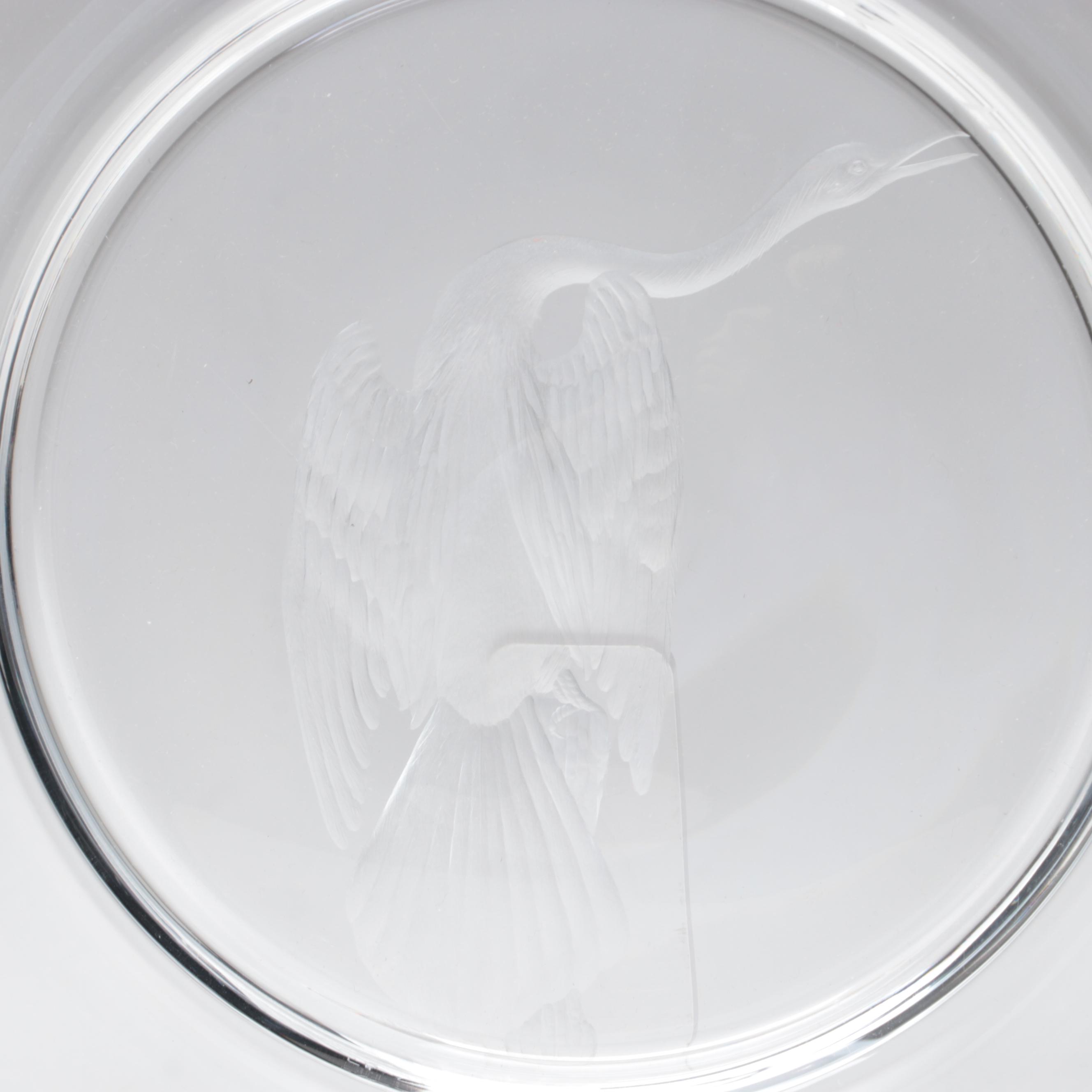Steuben Art Glass "Audubon Birds" Clear Engraved Plates, Mid to Late 20th C.