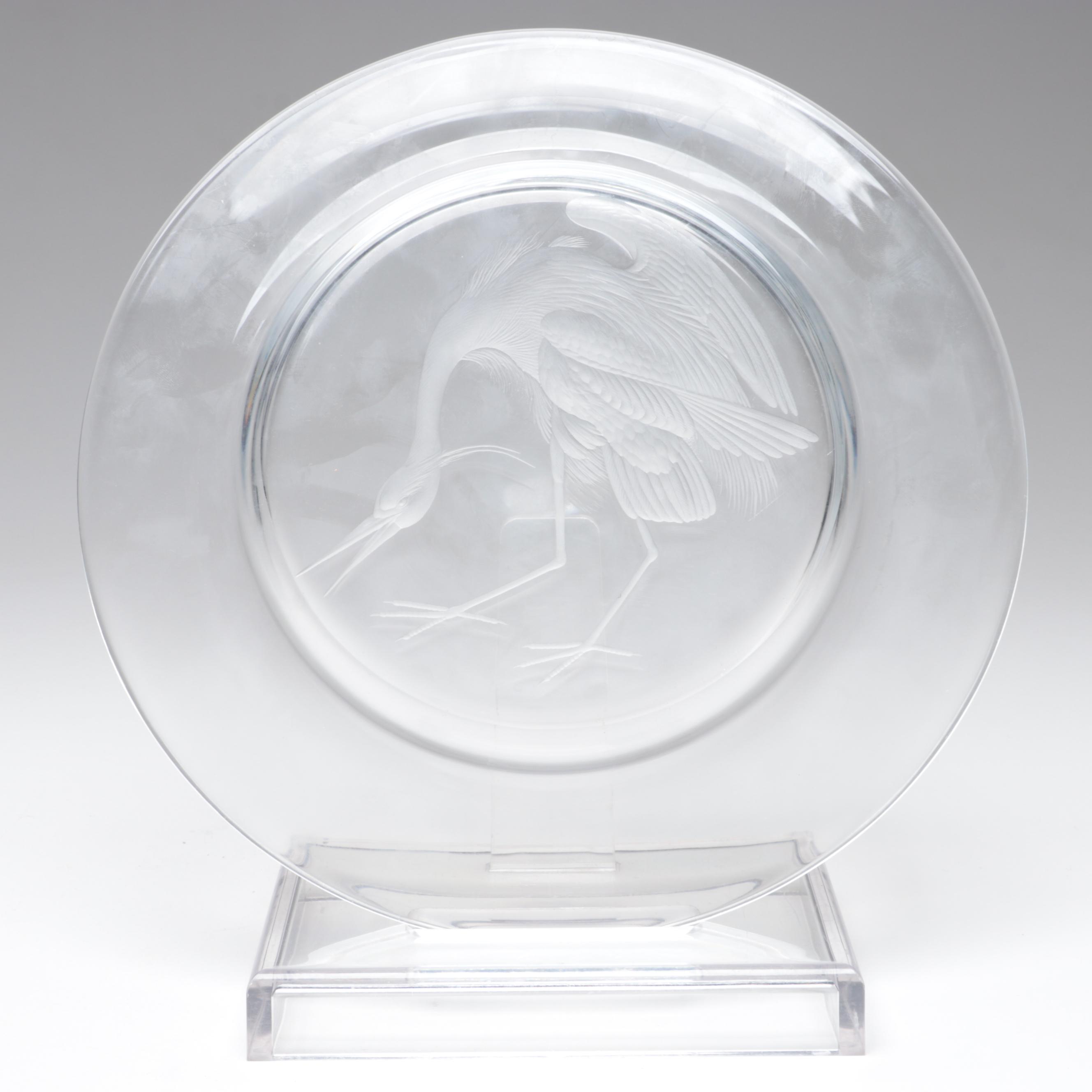 Steuben Art Glass "Audubon Birds" Clear Engraved Plates, Mid to Late 20th C.