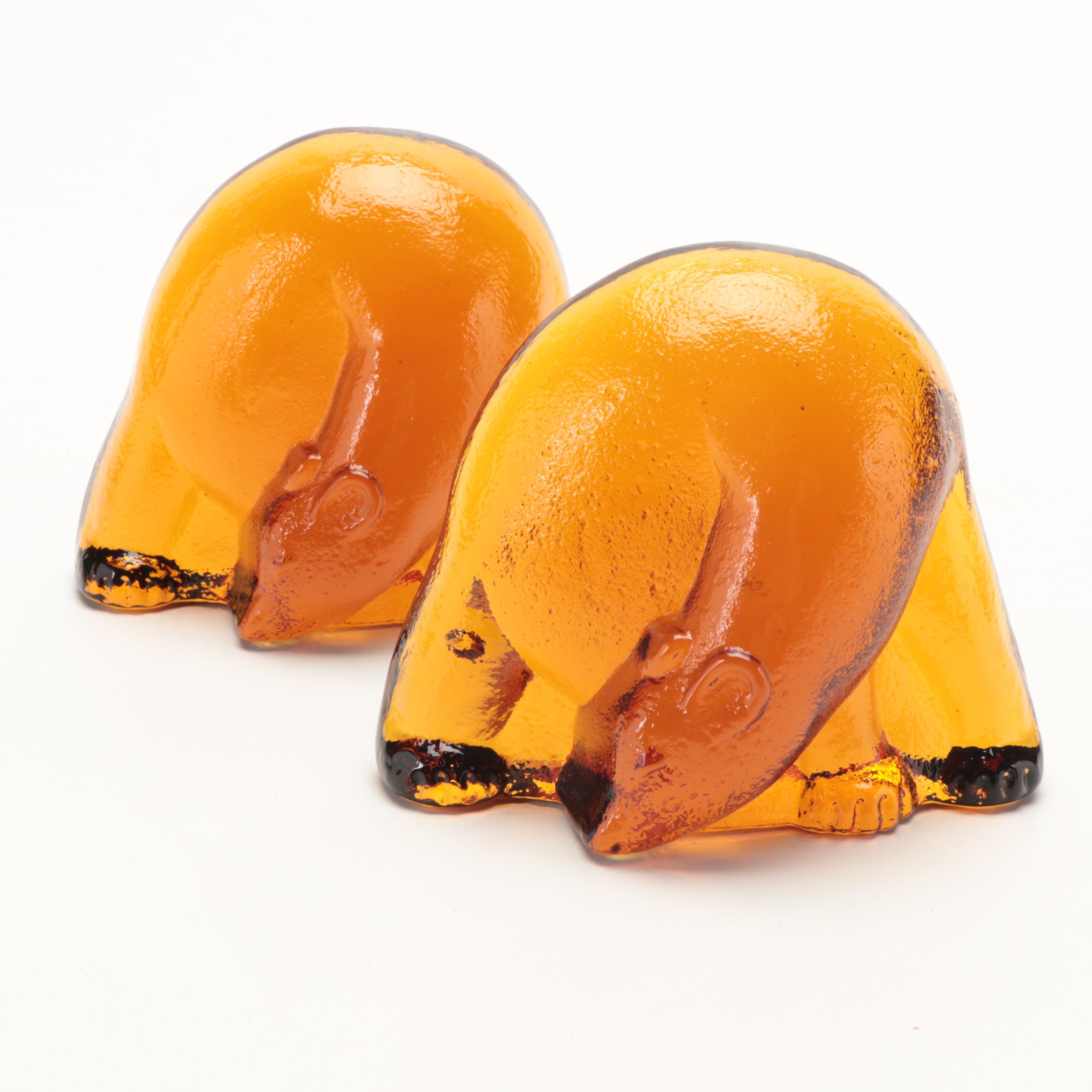Blenko Amber Bear Glass Bookends