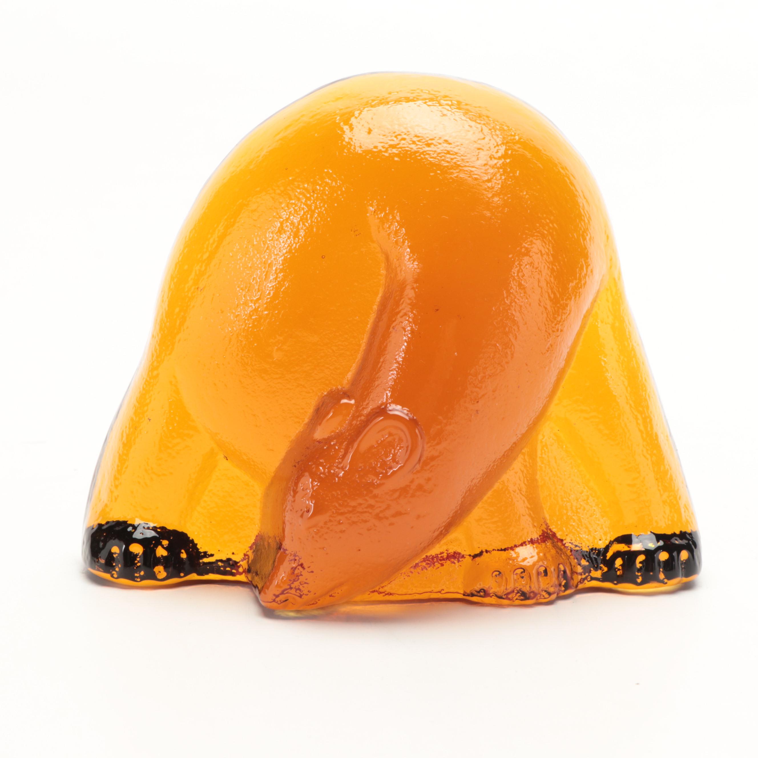 Blenko Amber Bear Glass Bookends