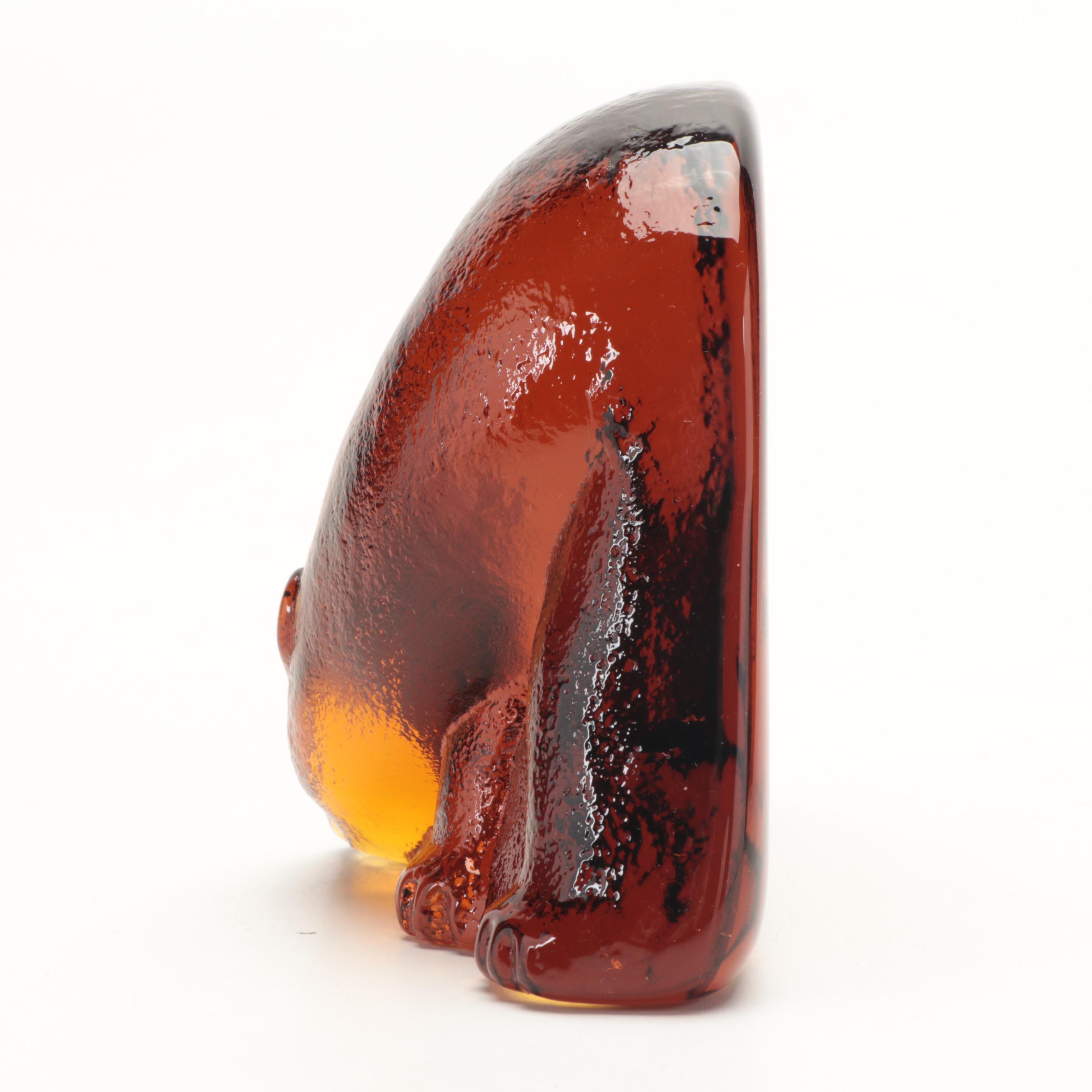 Blenko Amber Bear Glass Bookends