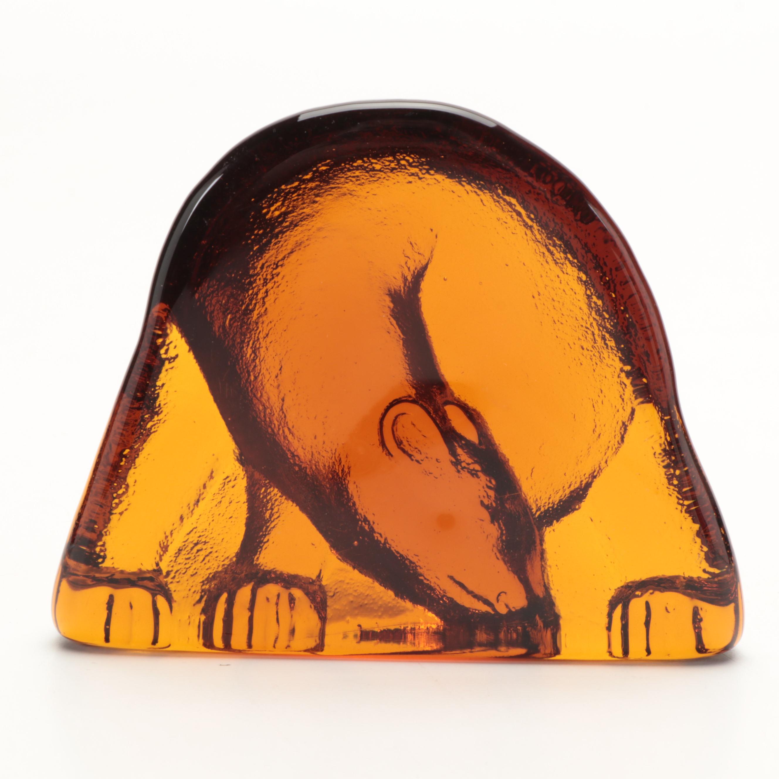 Blenko Amber Bear Glass Bookends