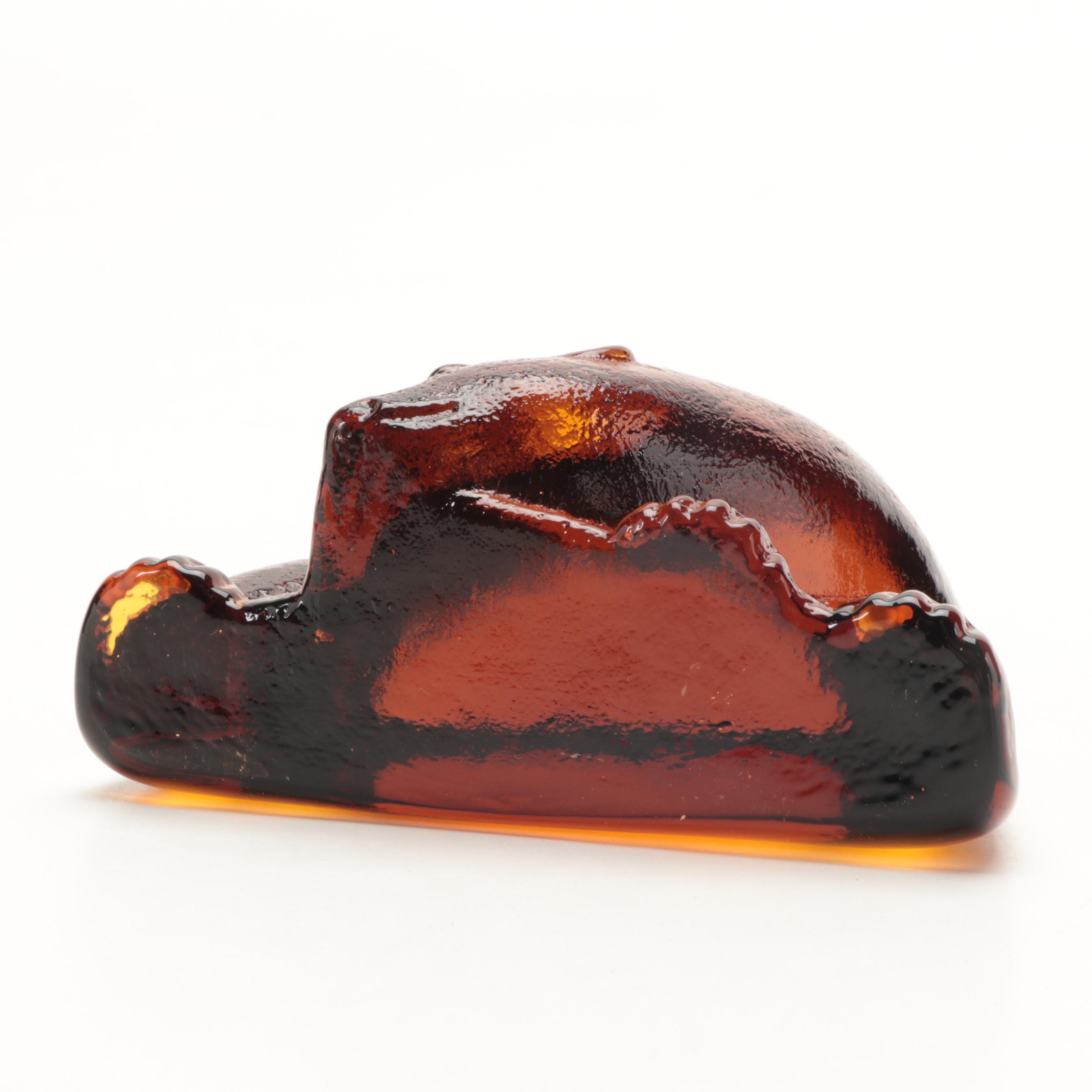 Blenko Amber Bear Glass Bookends