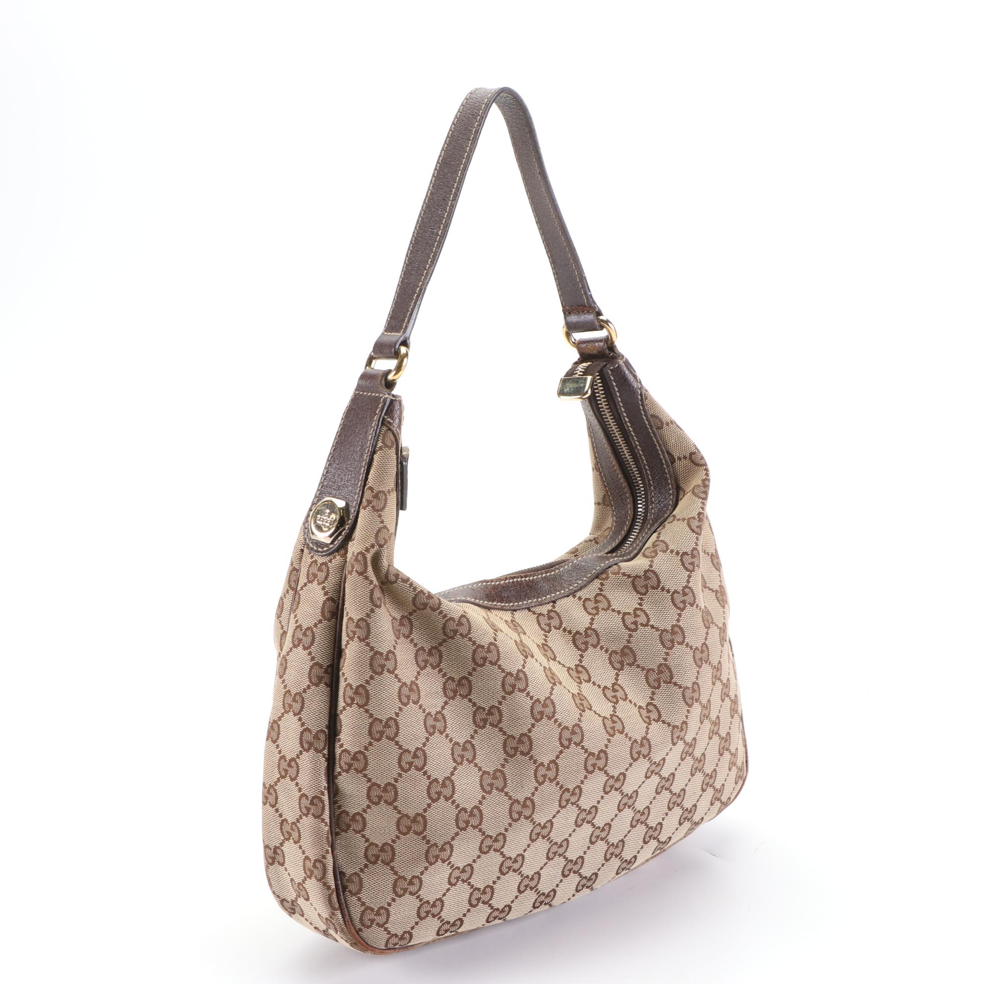 Gucci Shoulder Bag in GG Canvas and Leather Trim
