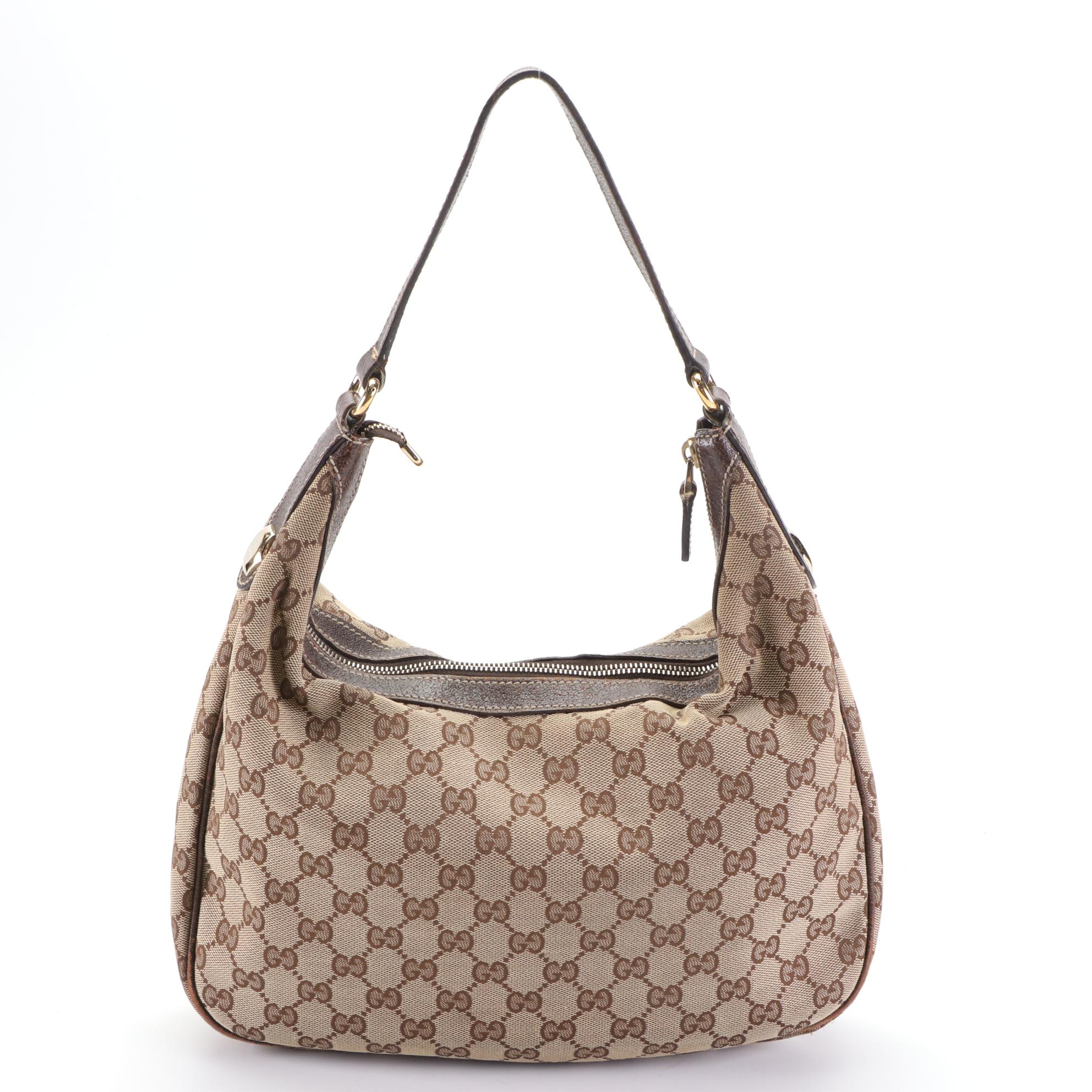 Gucci Shoulder Bag in GG Canvas and Leather Trim