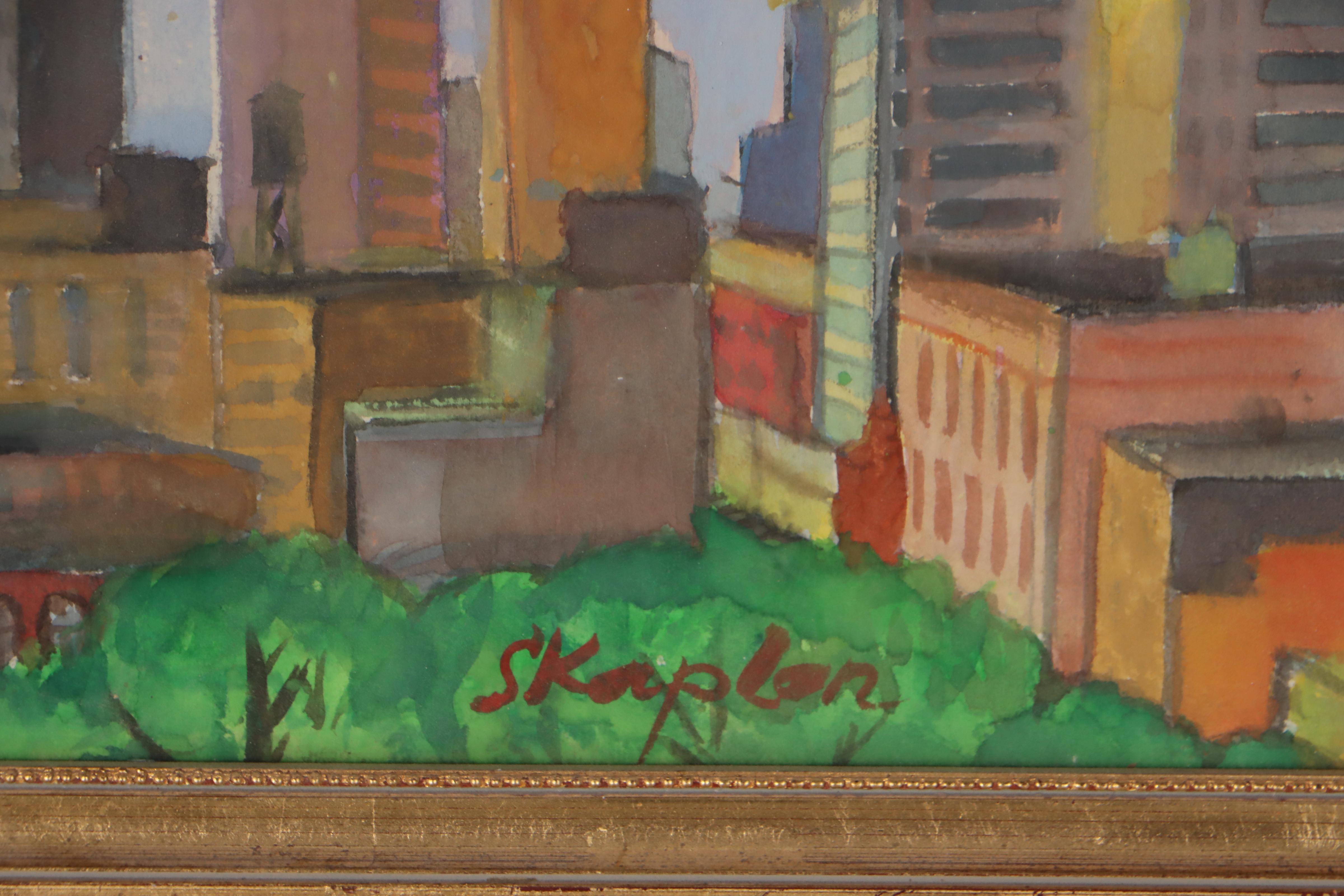 Samuel Kaplan Watercolor Painting of New York City With Air Balloon, 1996