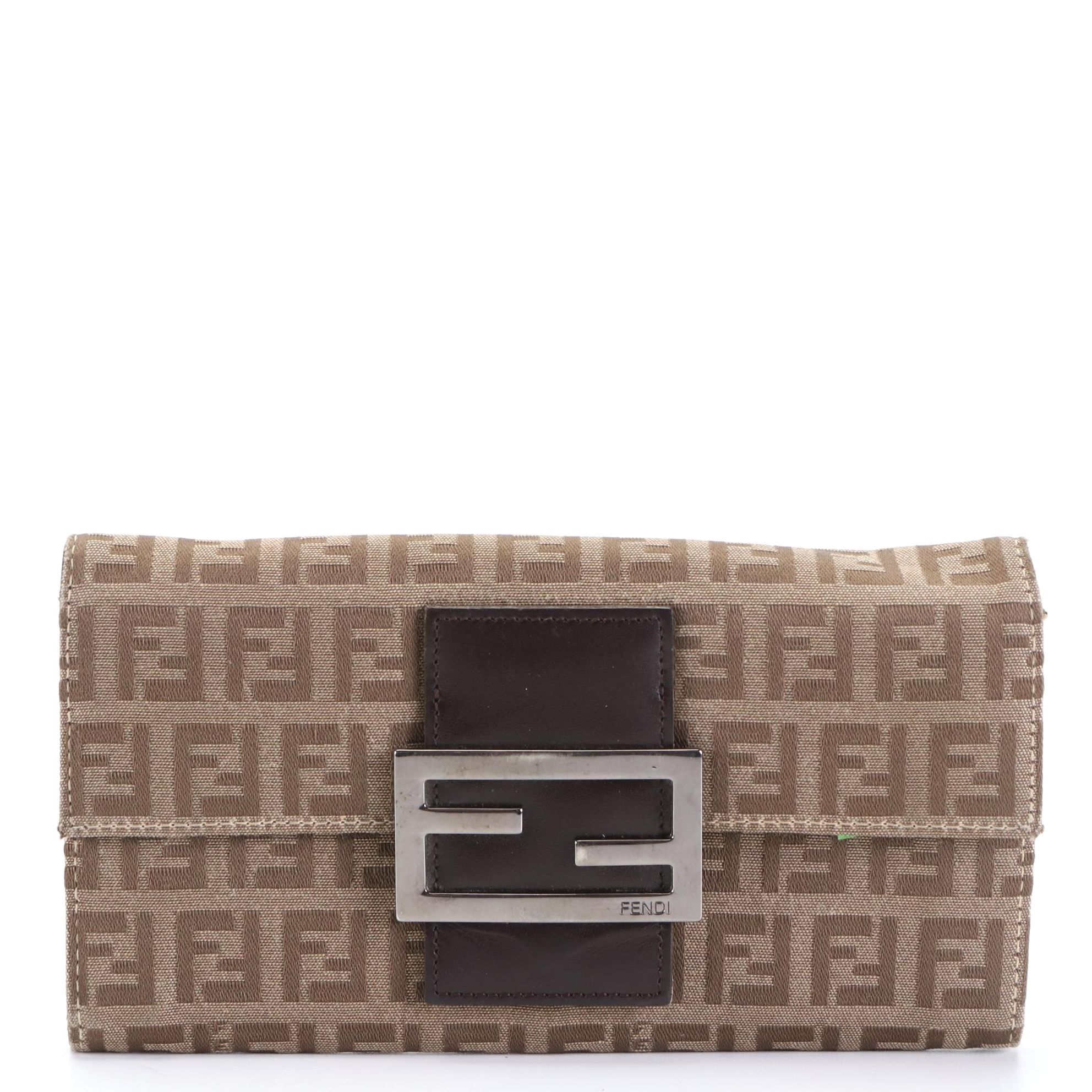 Fendi Continental Wallet in Brown Zucca Canvas with Leather Trim