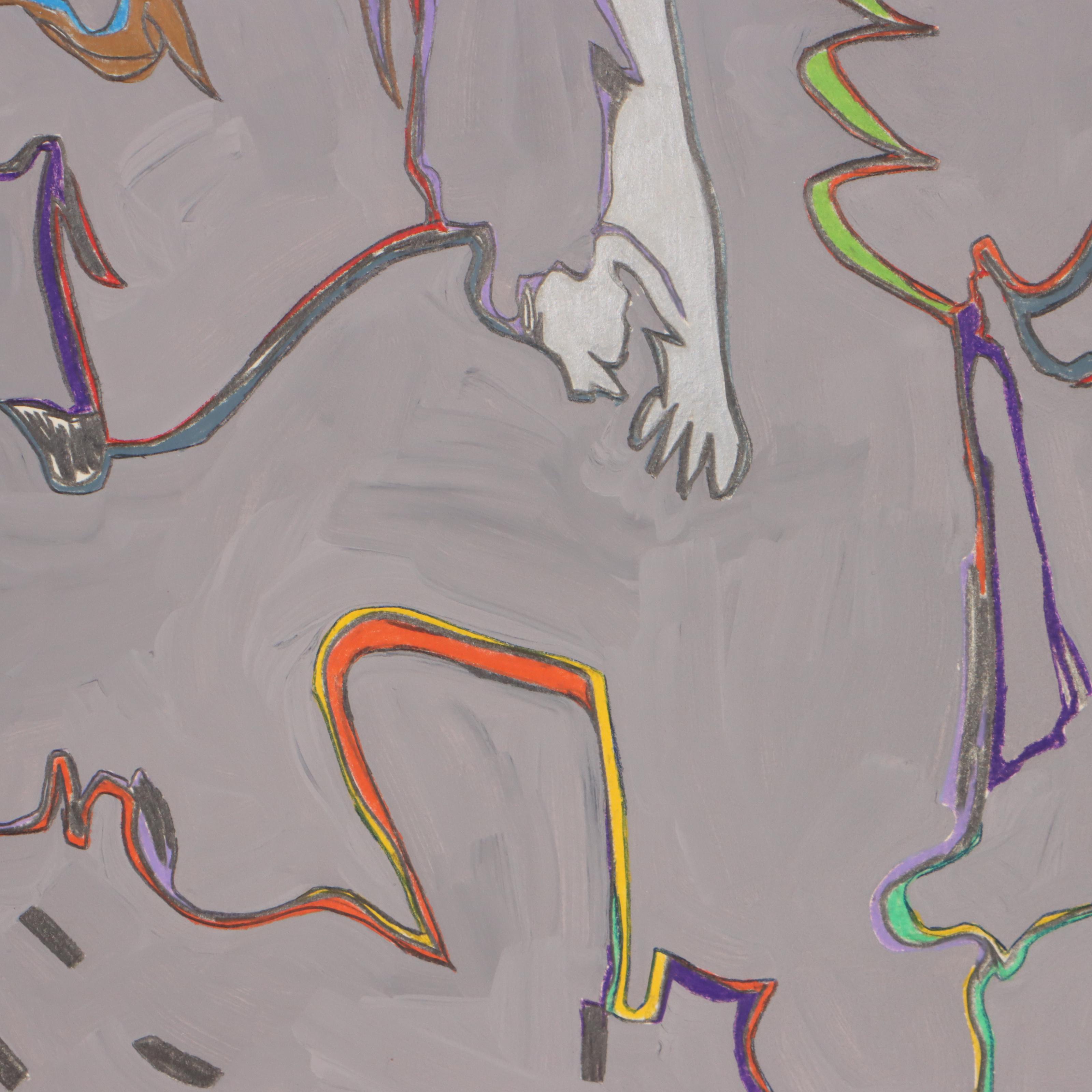 Harry Hilson Abstract Biomorphic Mixed Media Painting, Circa 1982