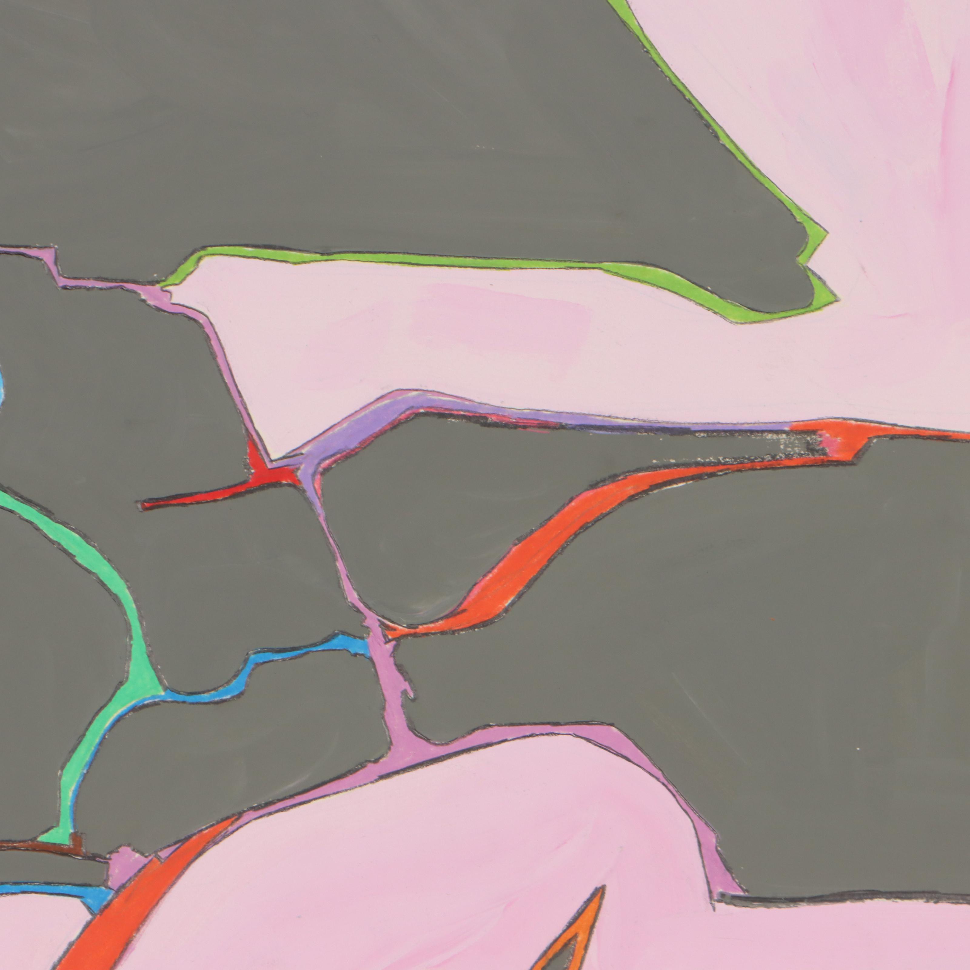 Harry Hilson Abstract Biomorphic Mixed Media Painting, 1982