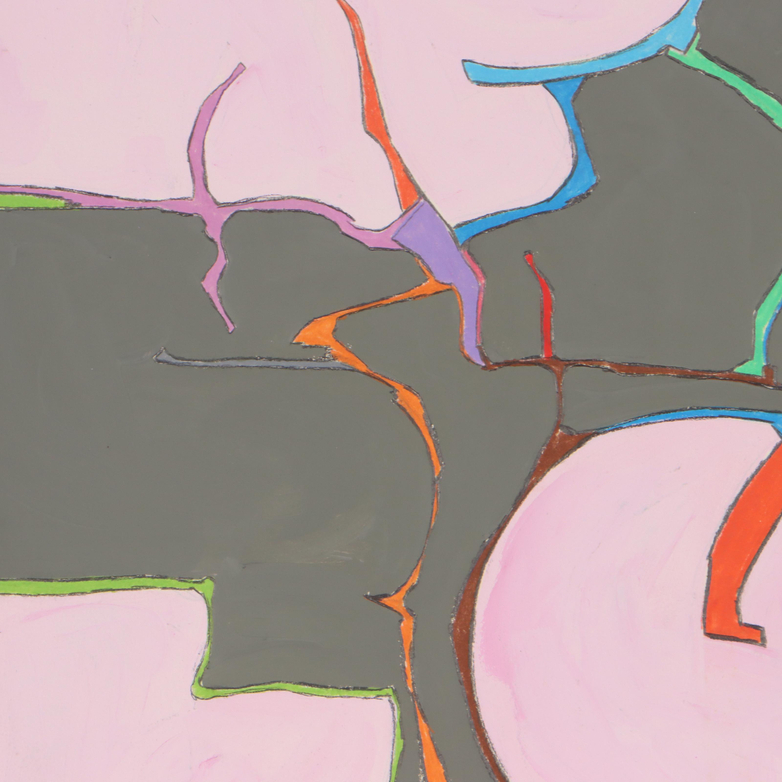 Harry Hilson Abstract Biomorphic Mixed Media Painting, 1982