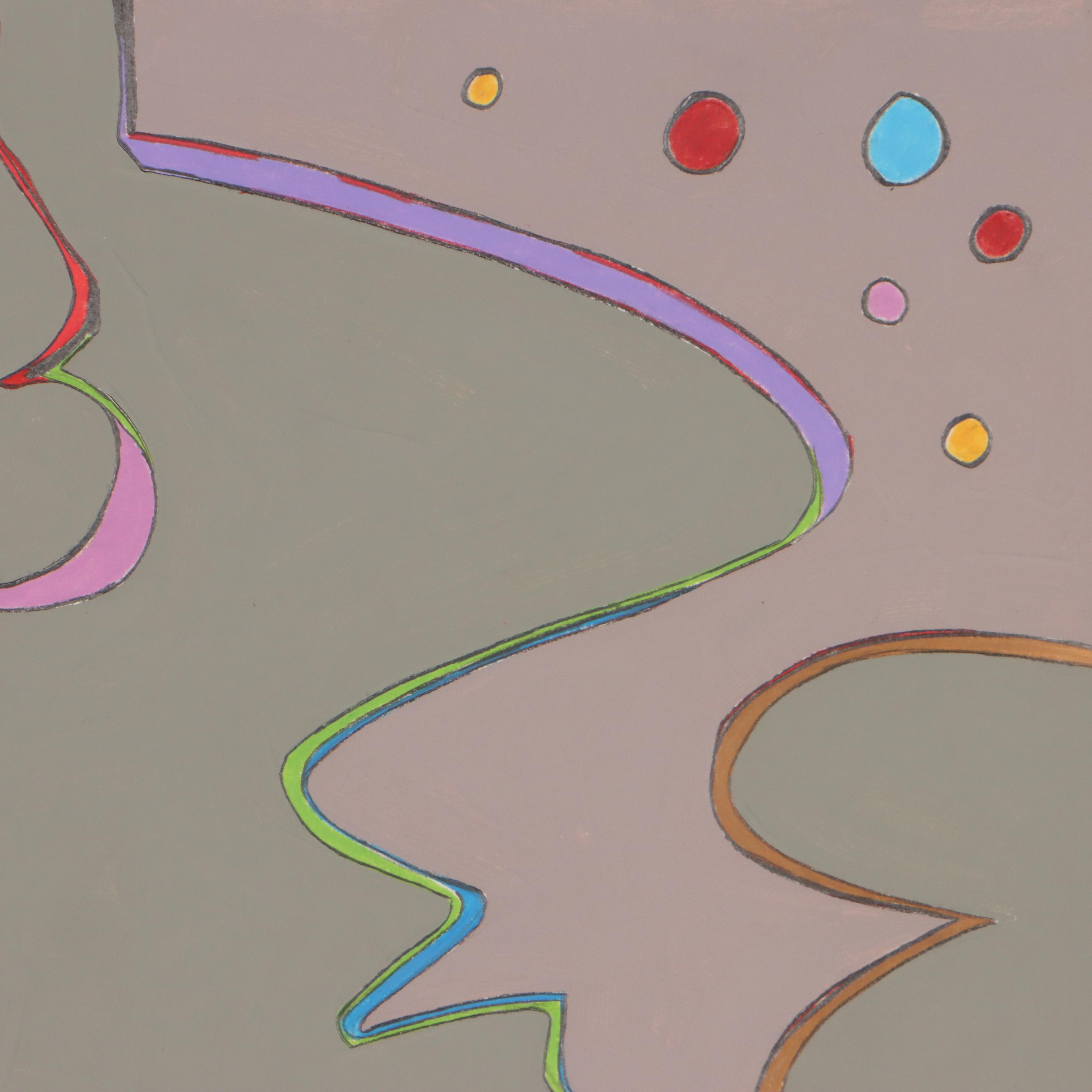 Harry Hilson Abstract Biomorphic Mixed Media Painting, Circa 1981