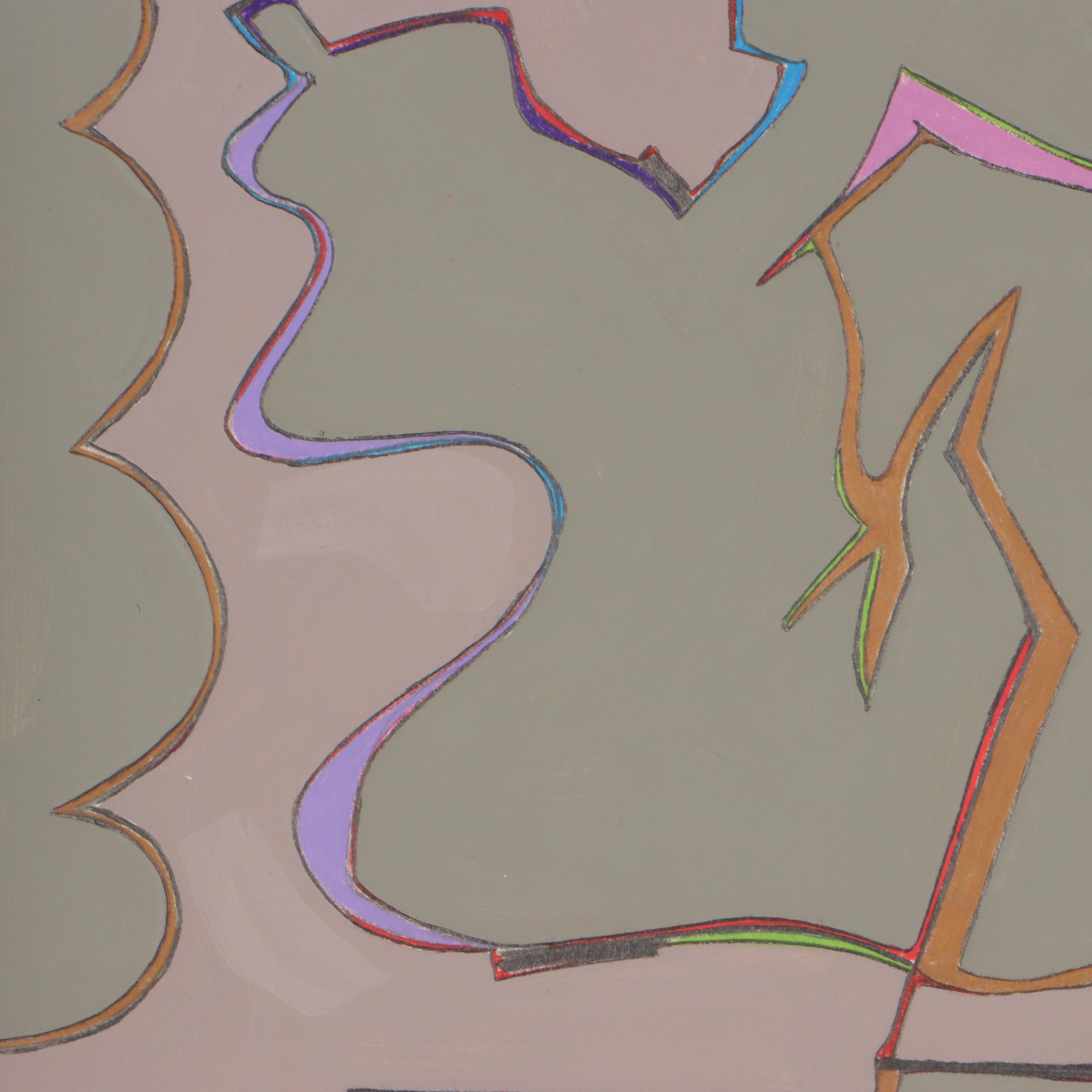 Harry Hilson Abstract Biomorphic Mixed Media Painting, Circa 1981