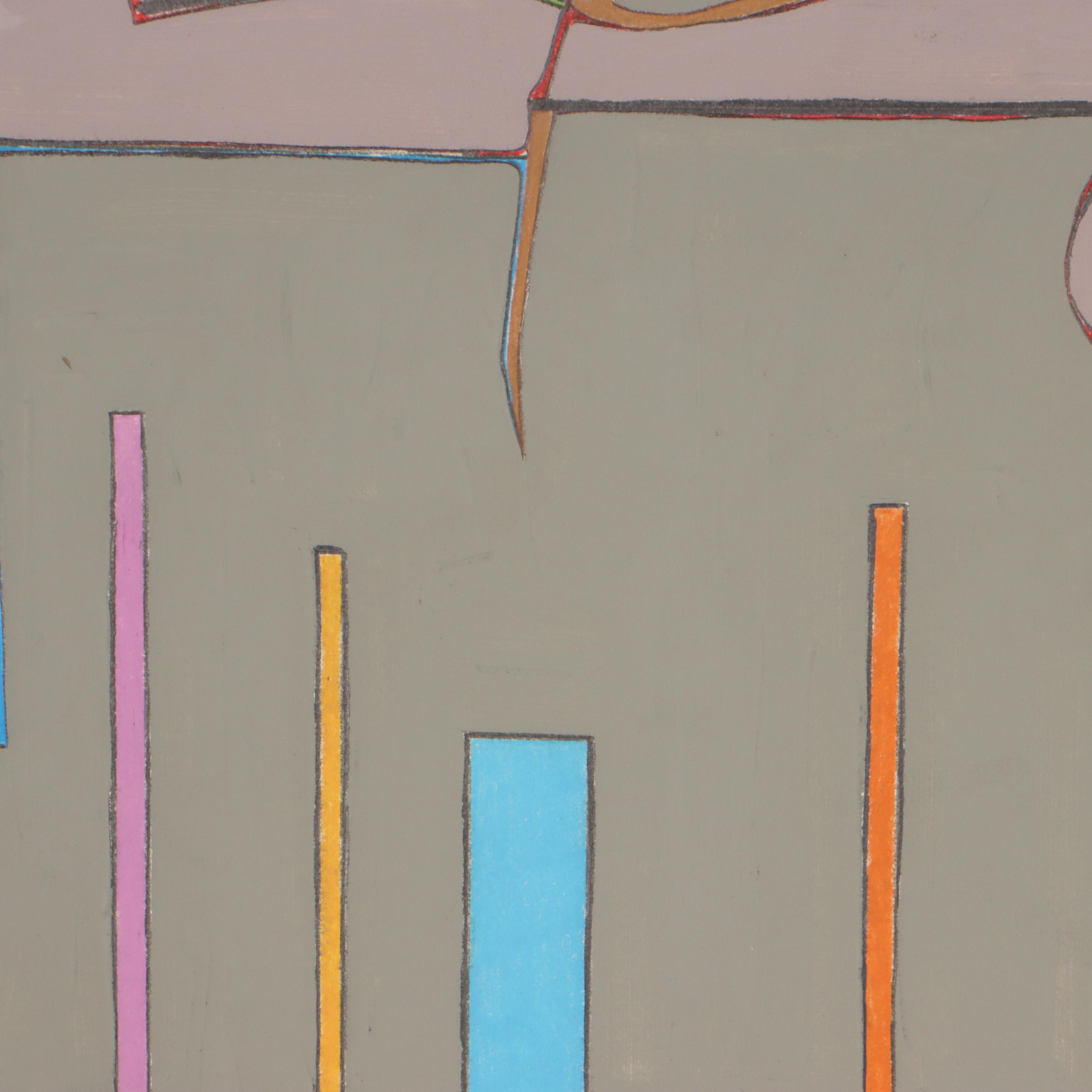 Harry Hilson Abstract Biomorphic Mixed Media Painting, Circa 1981