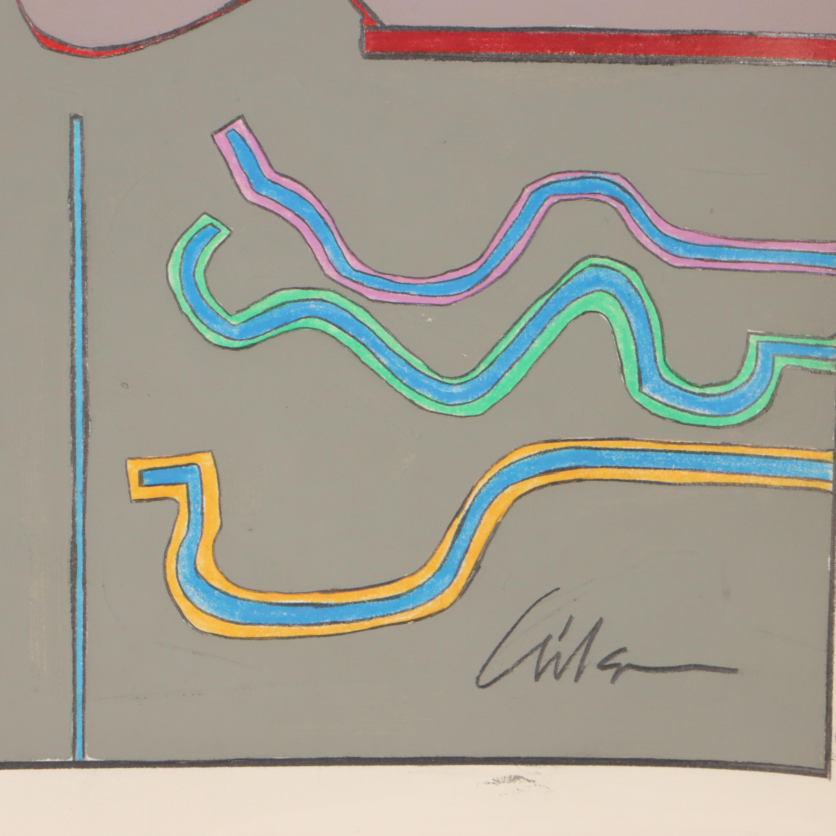 Harry Hilson Abstract Biomorphic Mixed Media Painting, Circa 1981