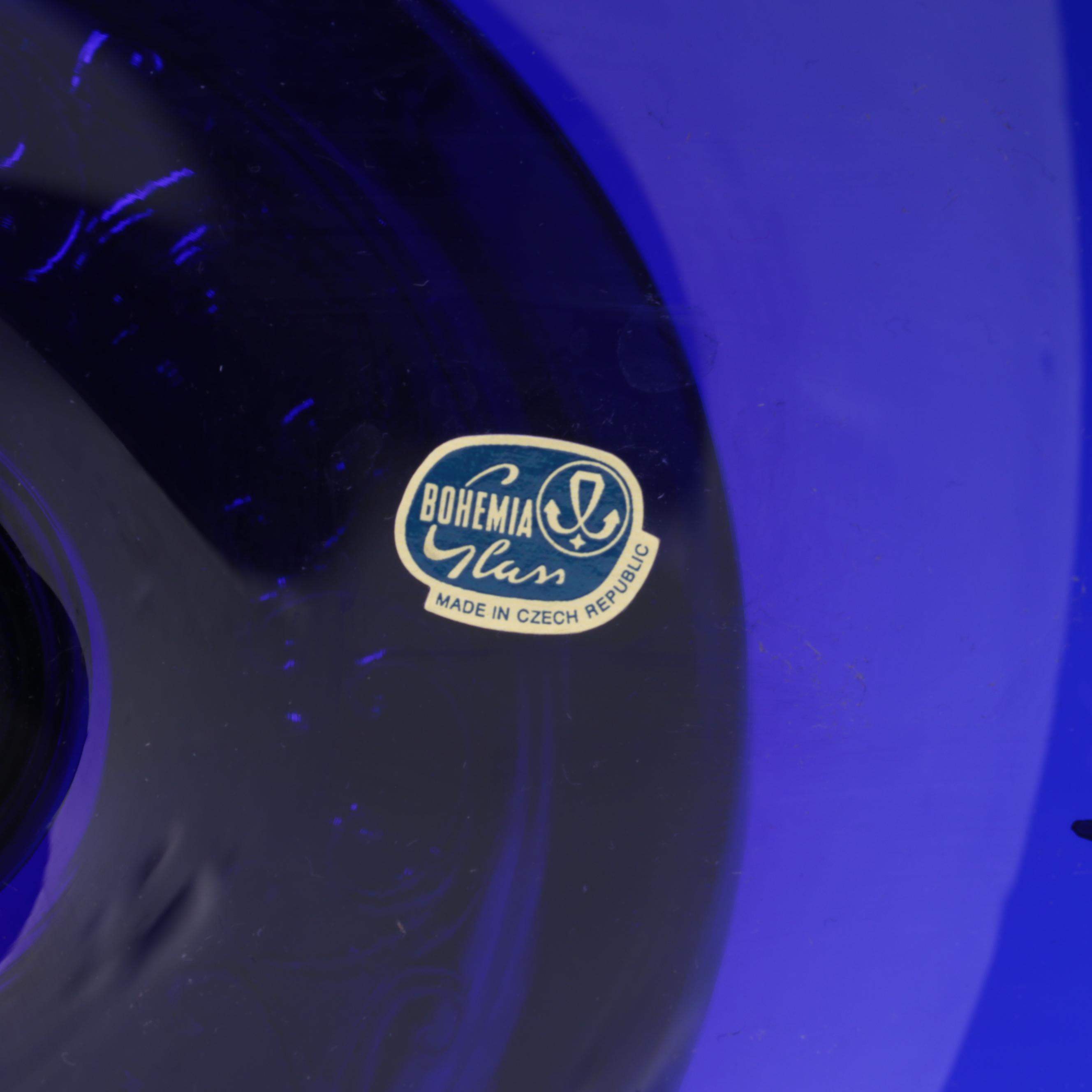 Crystalex Bohemian Gilt and Enameled Floral Cobalt Blue Czech Art Glass Bowl