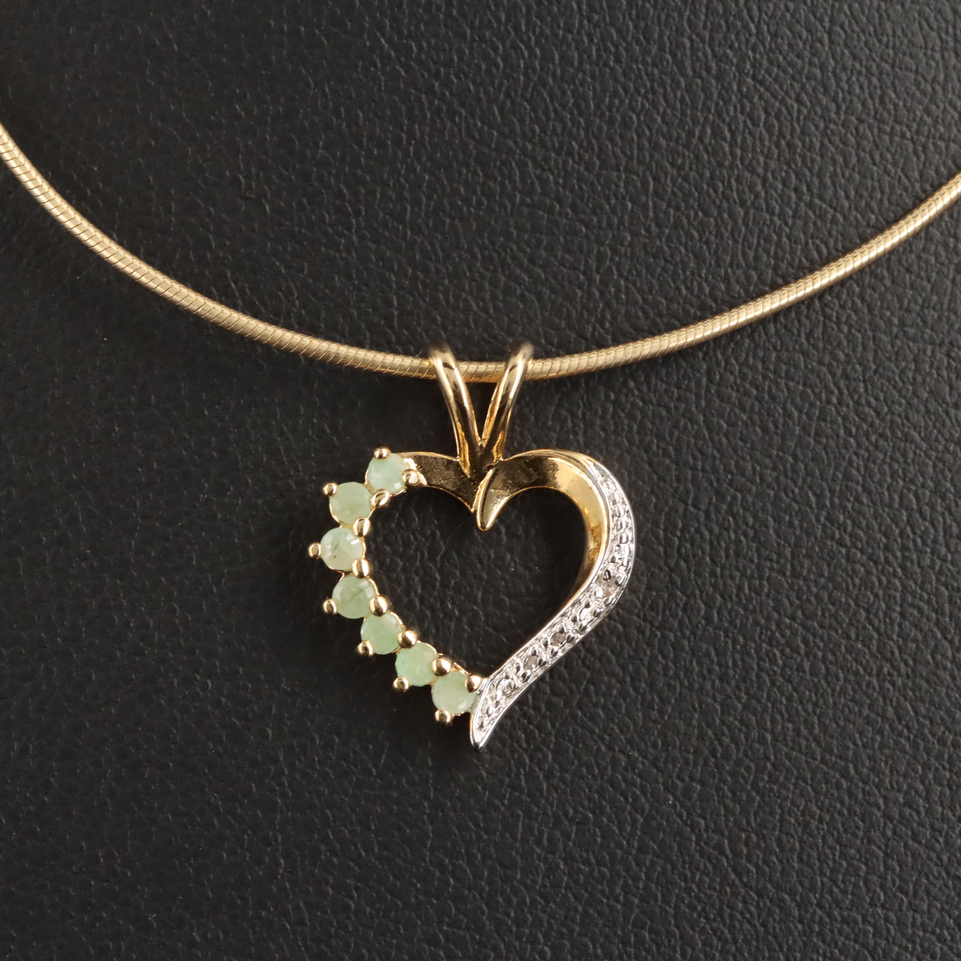 Sterling Diamond and Emerald Heart Necklace
