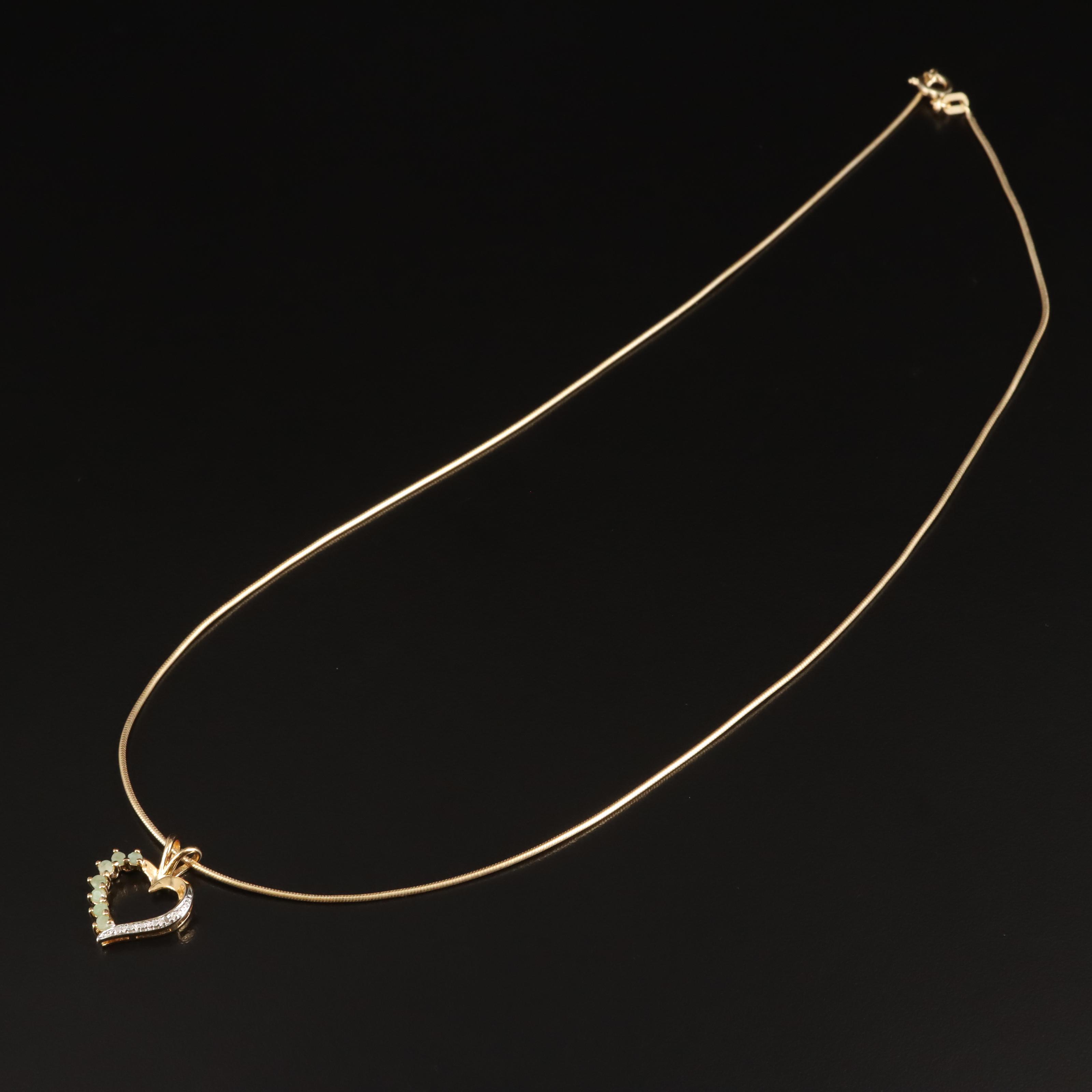 Sterling Diamond and Emerald Heart Necklace