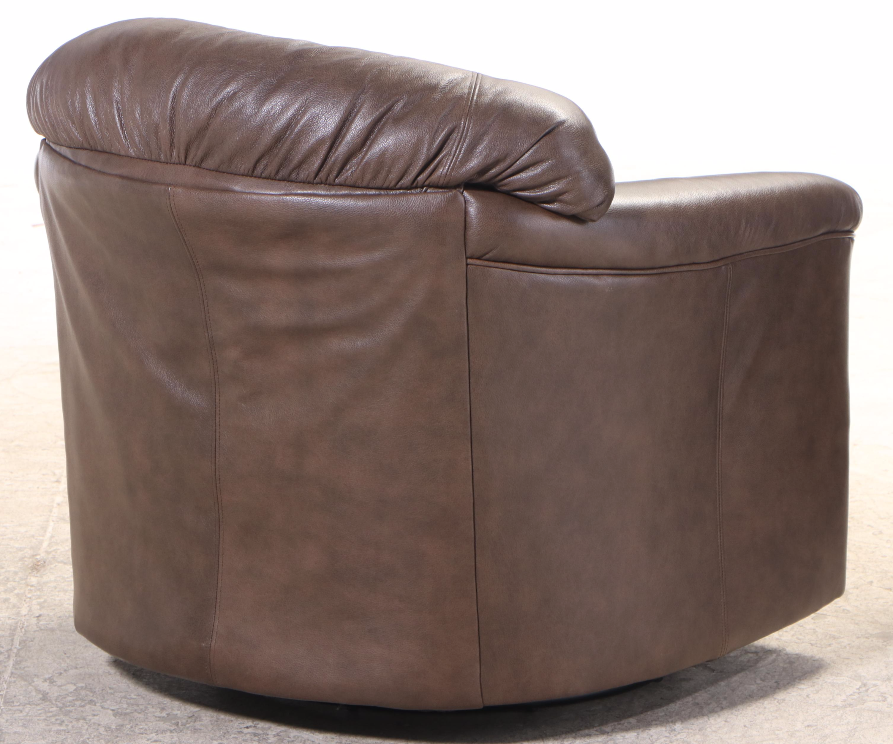 Contemporary Brown Leather Upholstered Swivel Rocker Lounge Chair