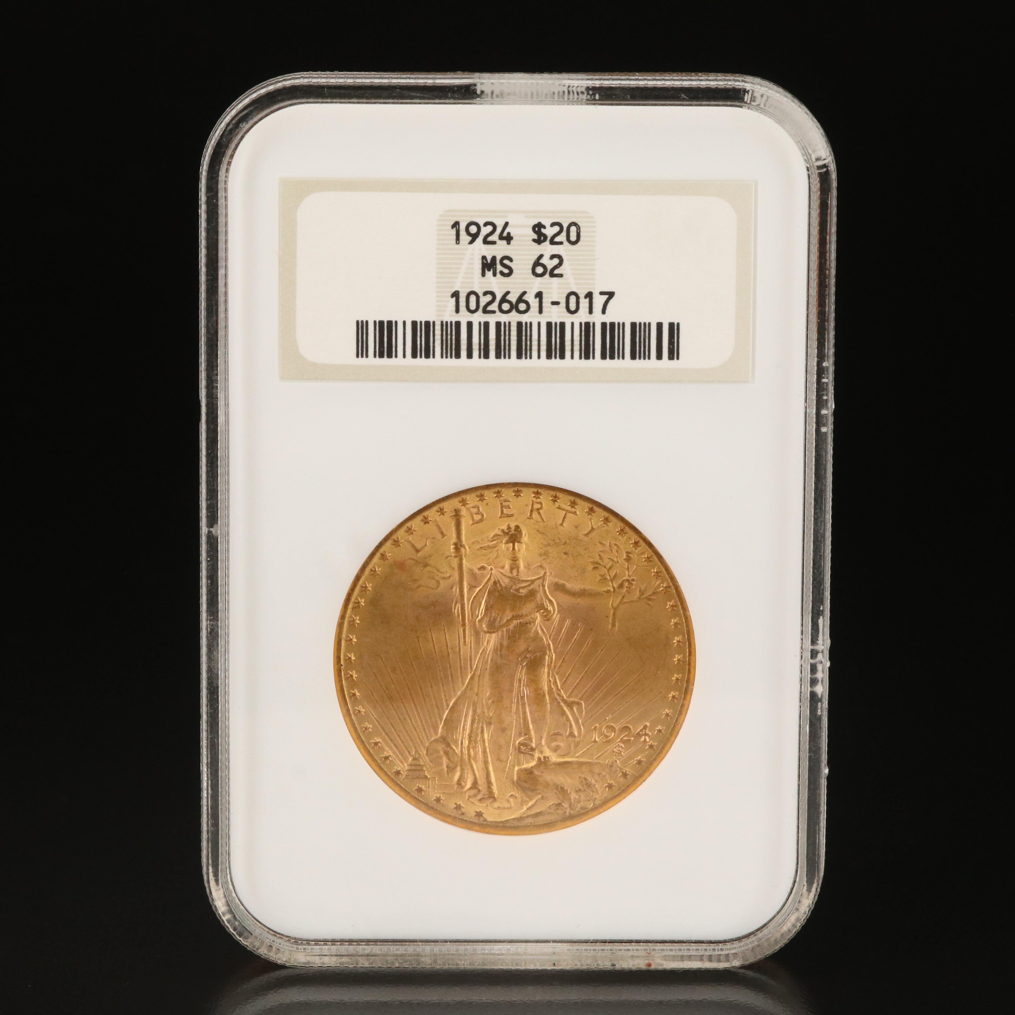 NGC Graded MS62 1924 St. Gaudens $20 Gold Coin