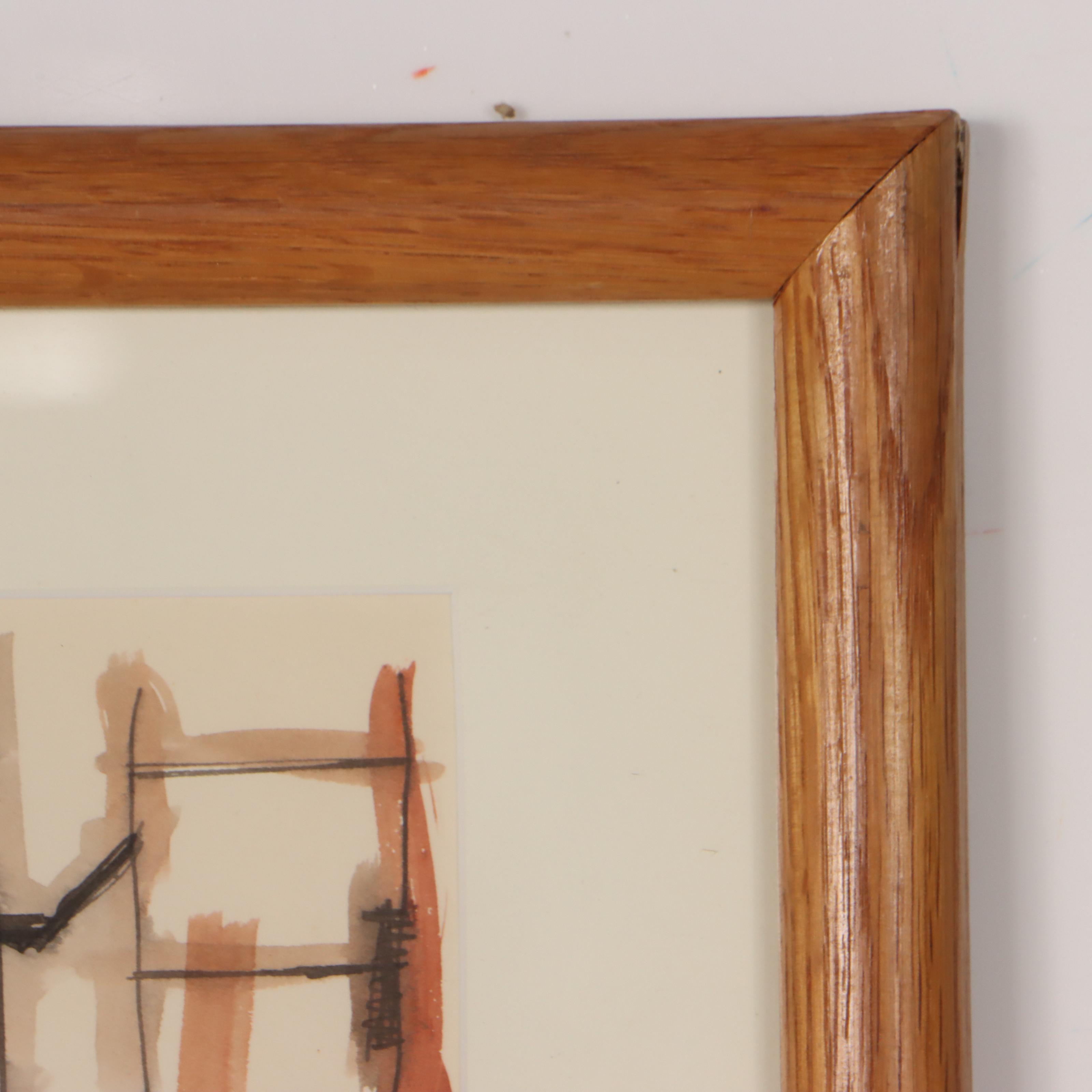 Harry Hilson Abstract Ink and Watercolor Painting, 1961