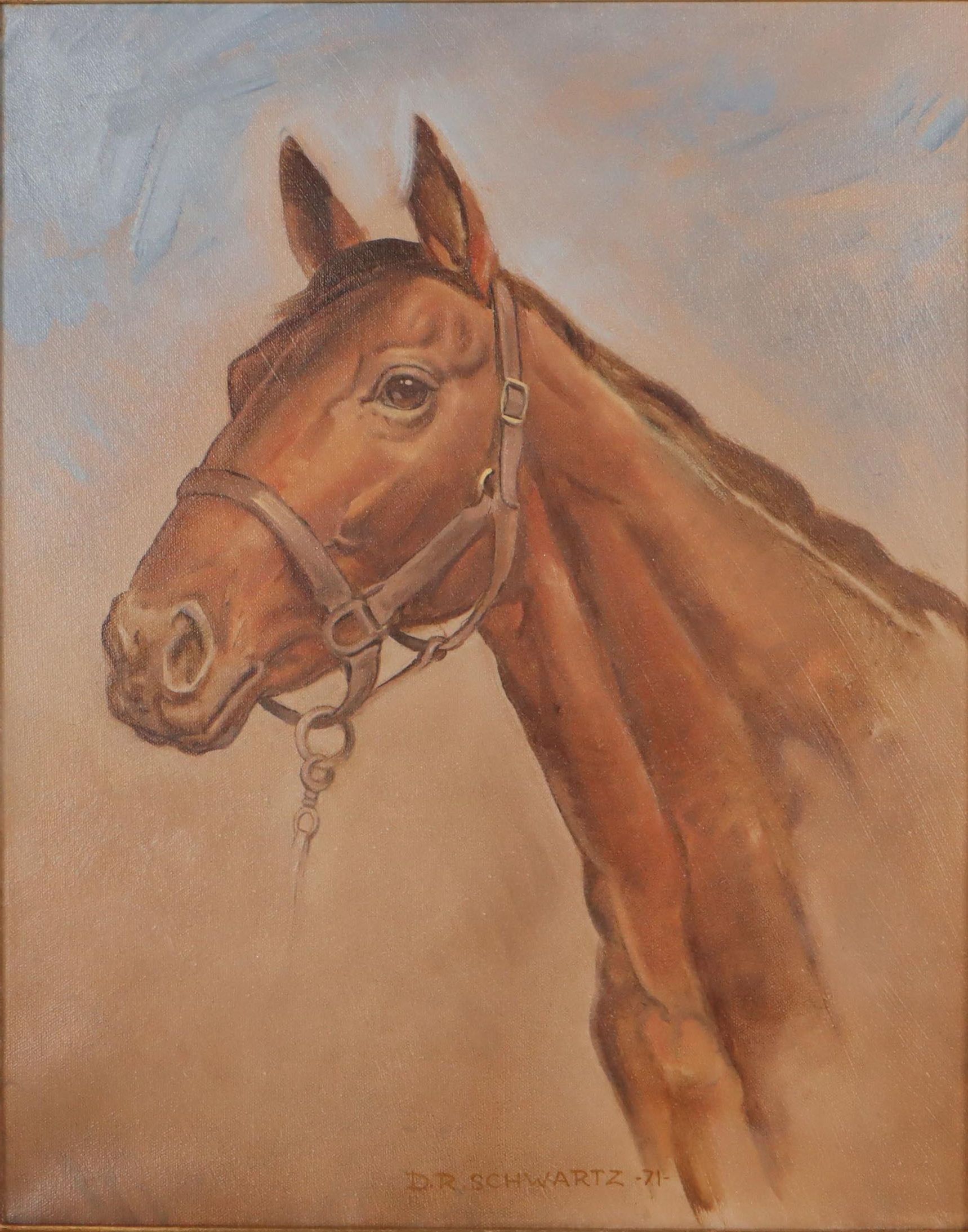 Donald R. Schwartz Oil Painting of Equine Portrait, 1971