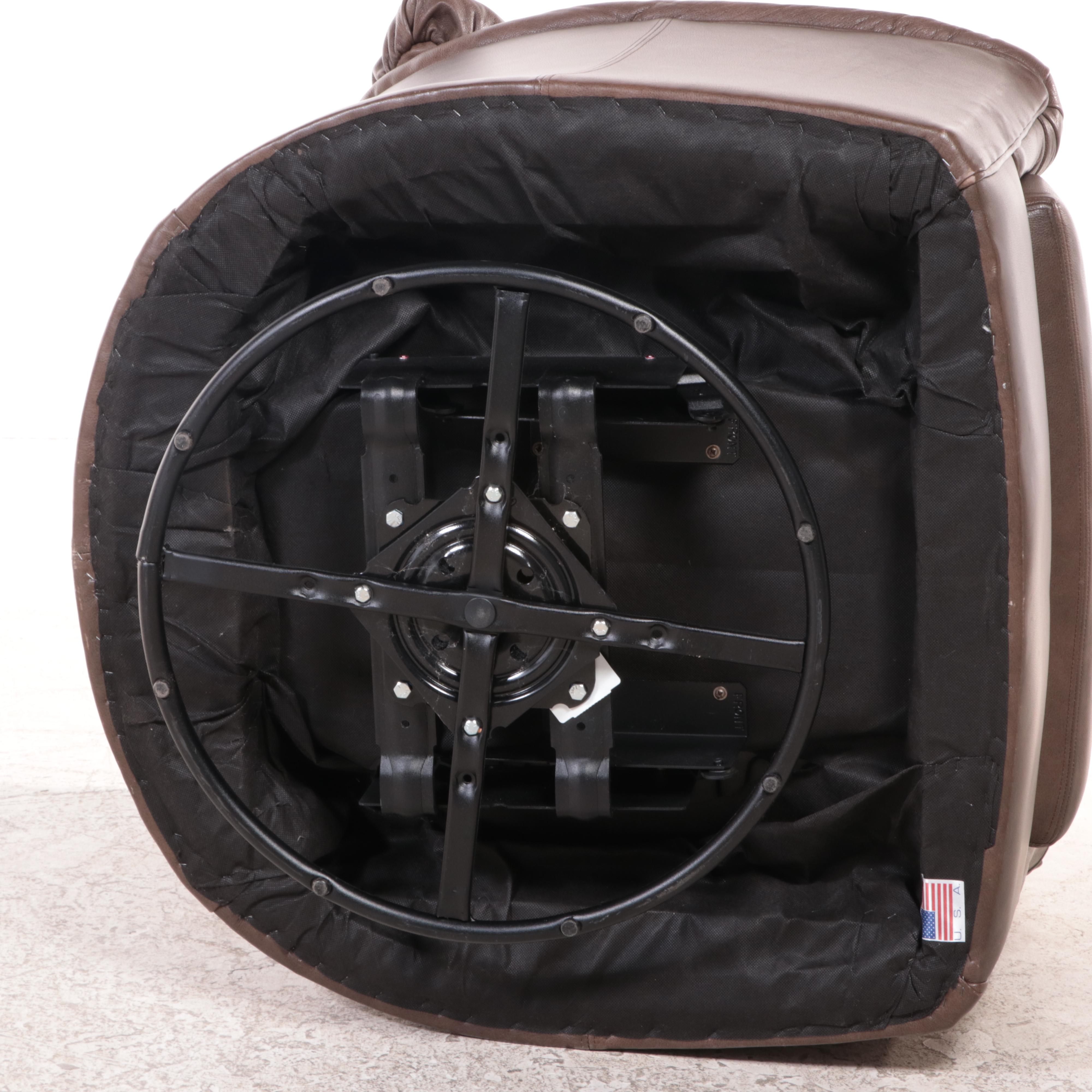 Contemporary Brown Leather Upholstered Swivel Rocker Lounge Chair