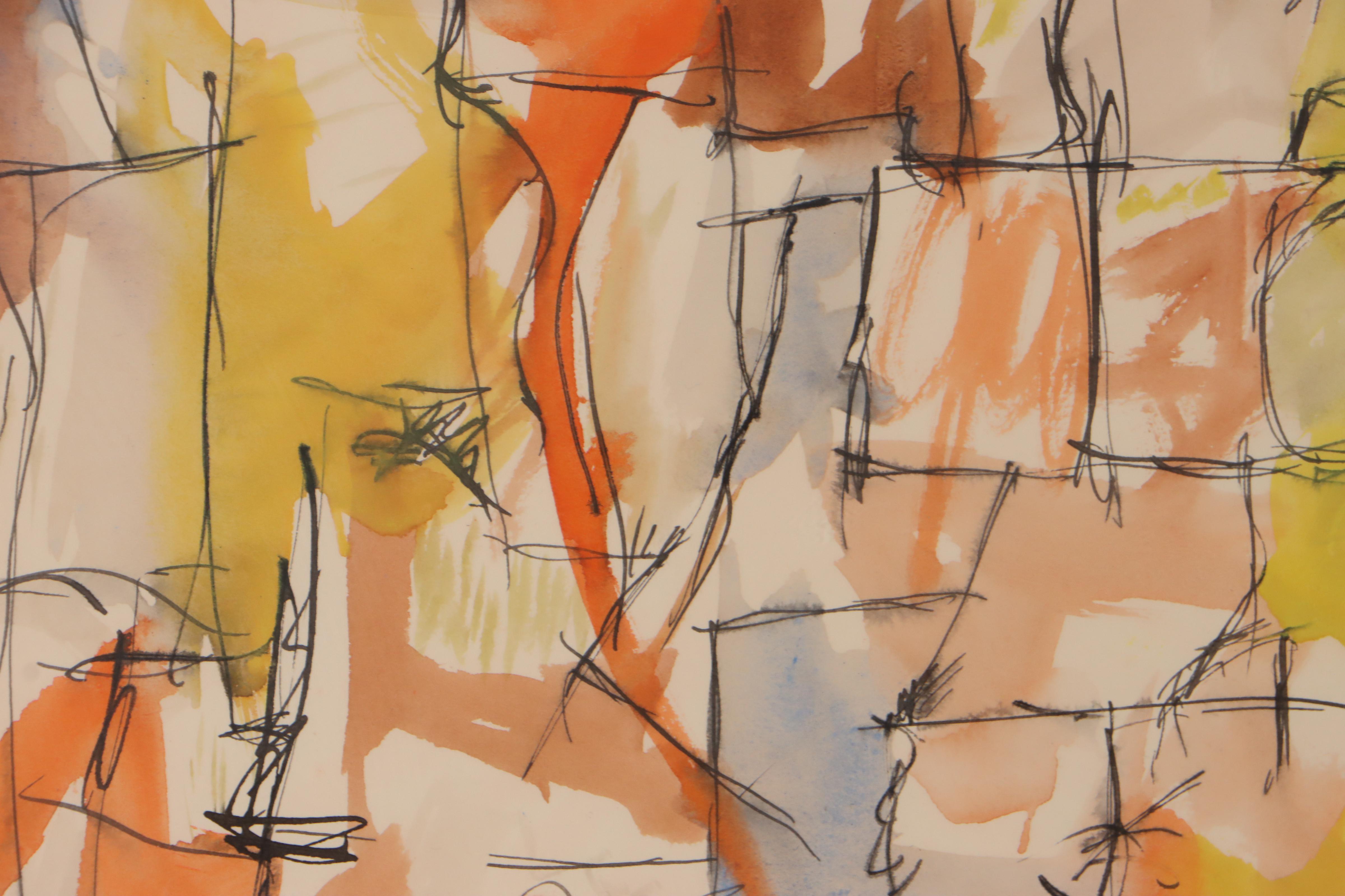 Harry Hilson Abstract Ink and Watercolor Painting