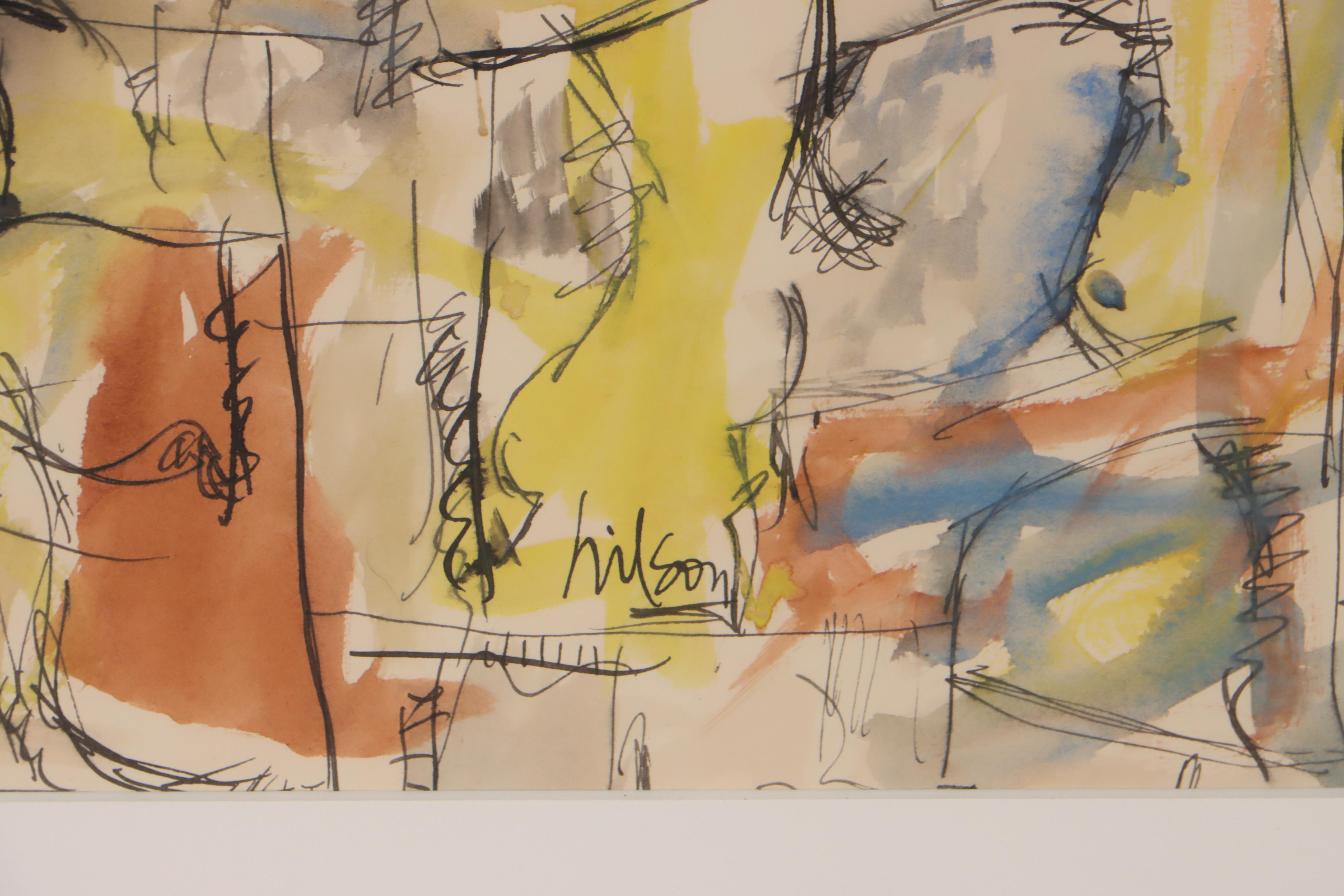 Harry Hilson Abstract Ink and Watercolor Painting