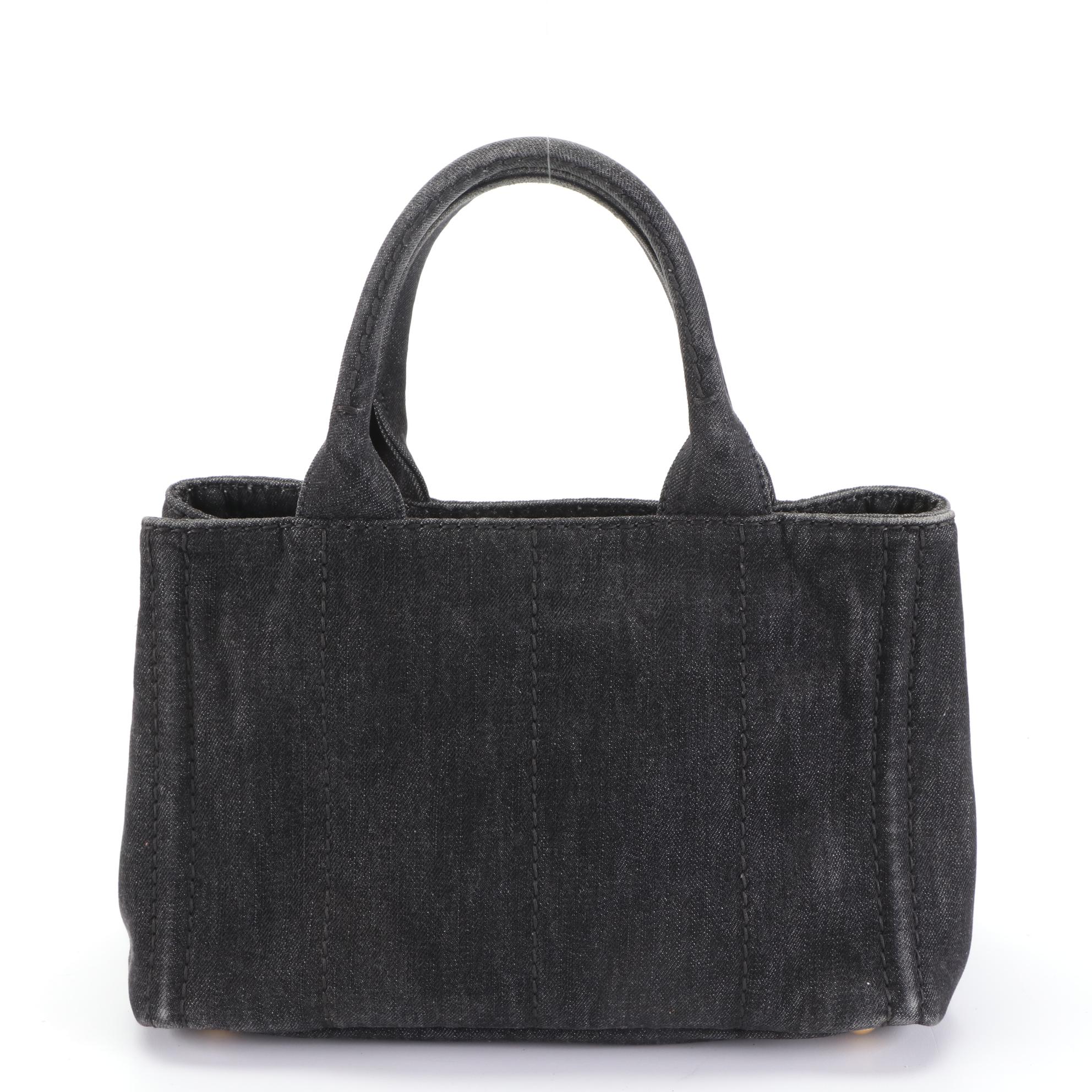 Prada Small Canapa Tote in Dark Denim