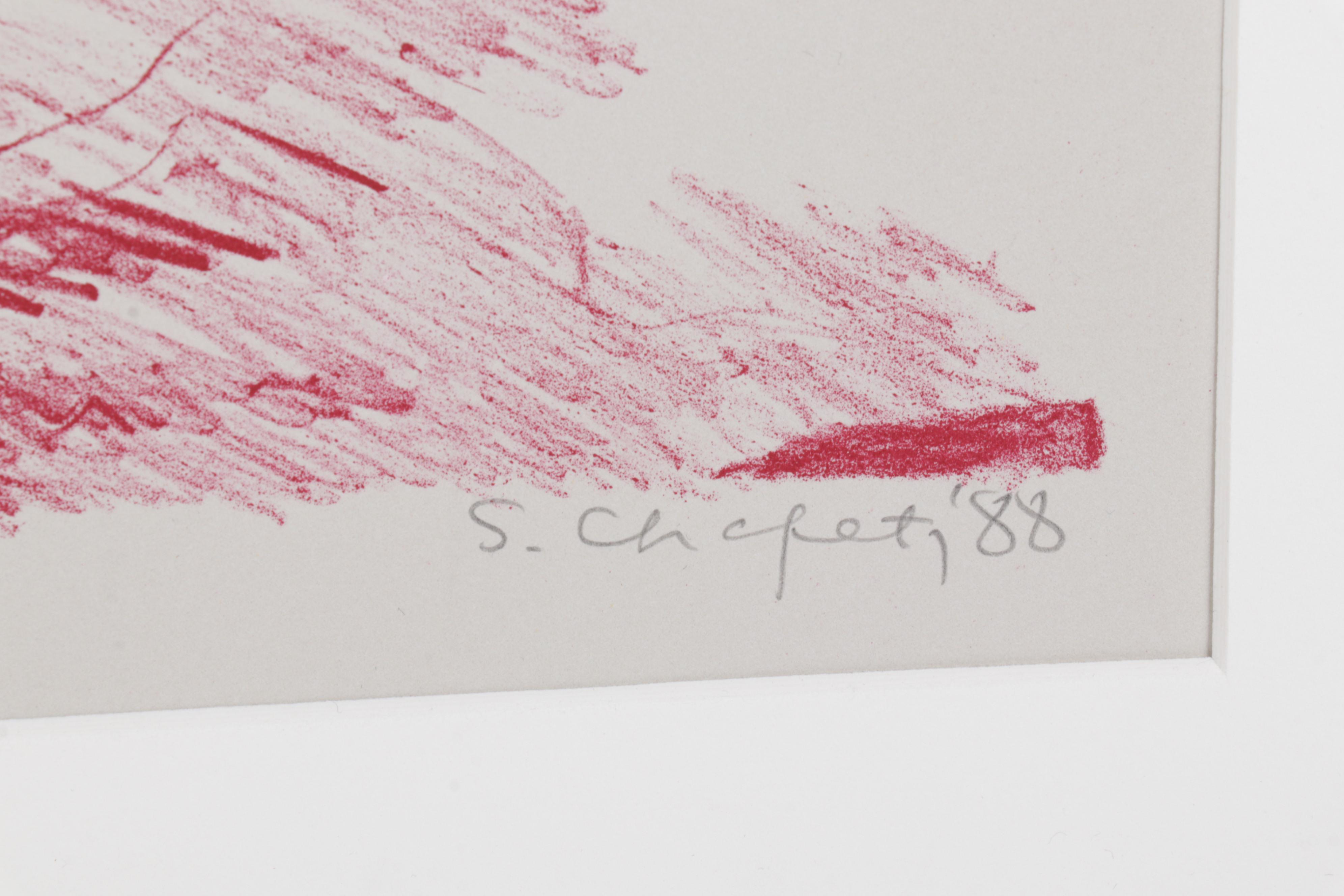 Sidney Chafetz Caricature Color Lithograph "Lady and Dogs," 1988