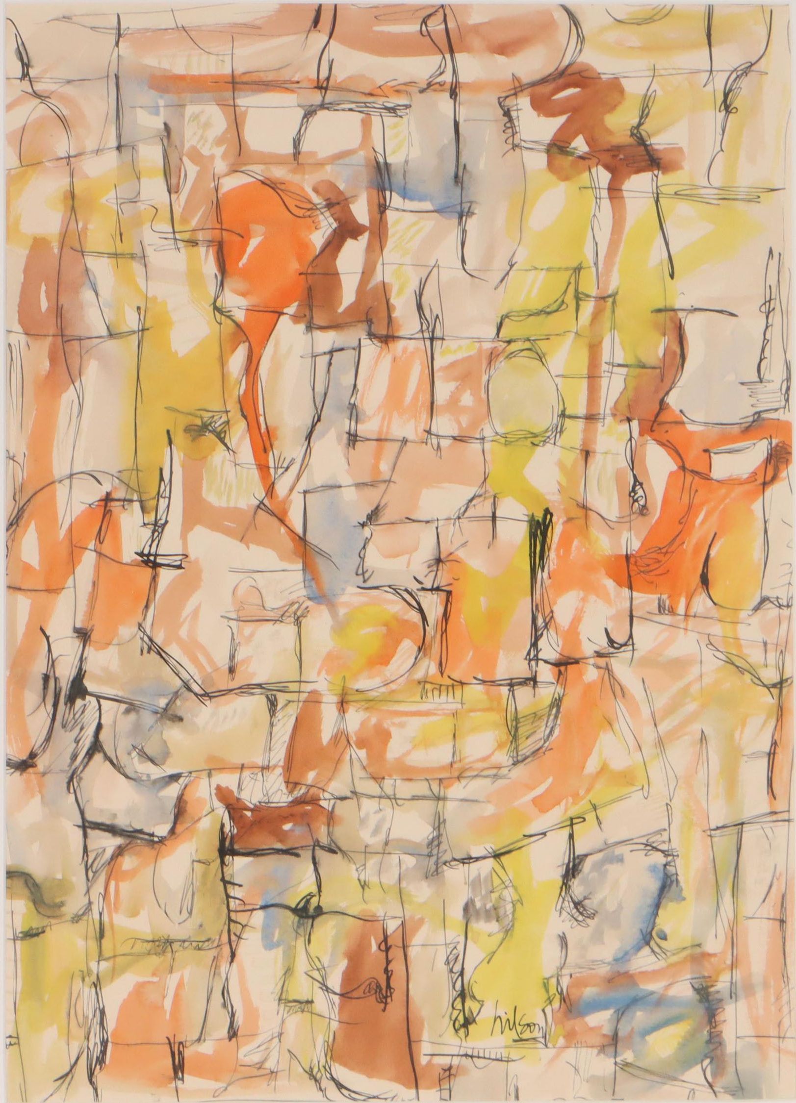 Harry Hilson Abstract Ink and Watercolor Painting