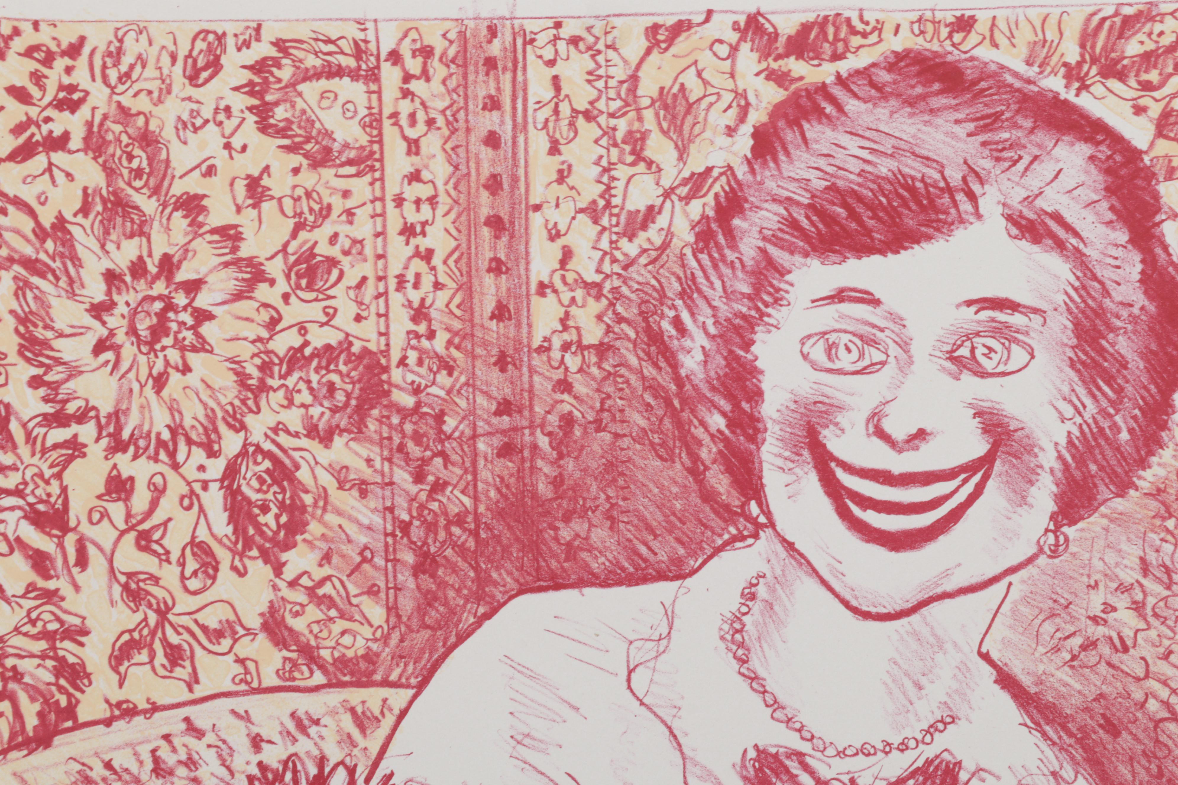 Sidney Chafetz Caricature Color Lithograph "Lady and Dogs," 1988