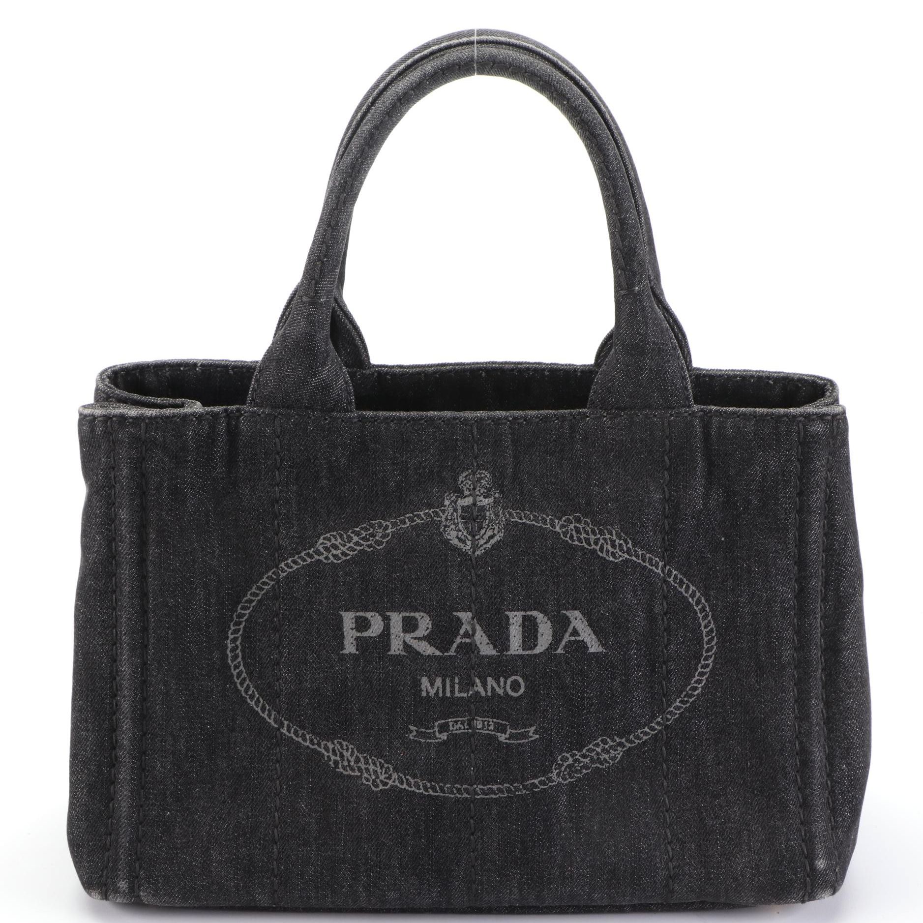 Prada Small Canapa Tote in Dark Denim