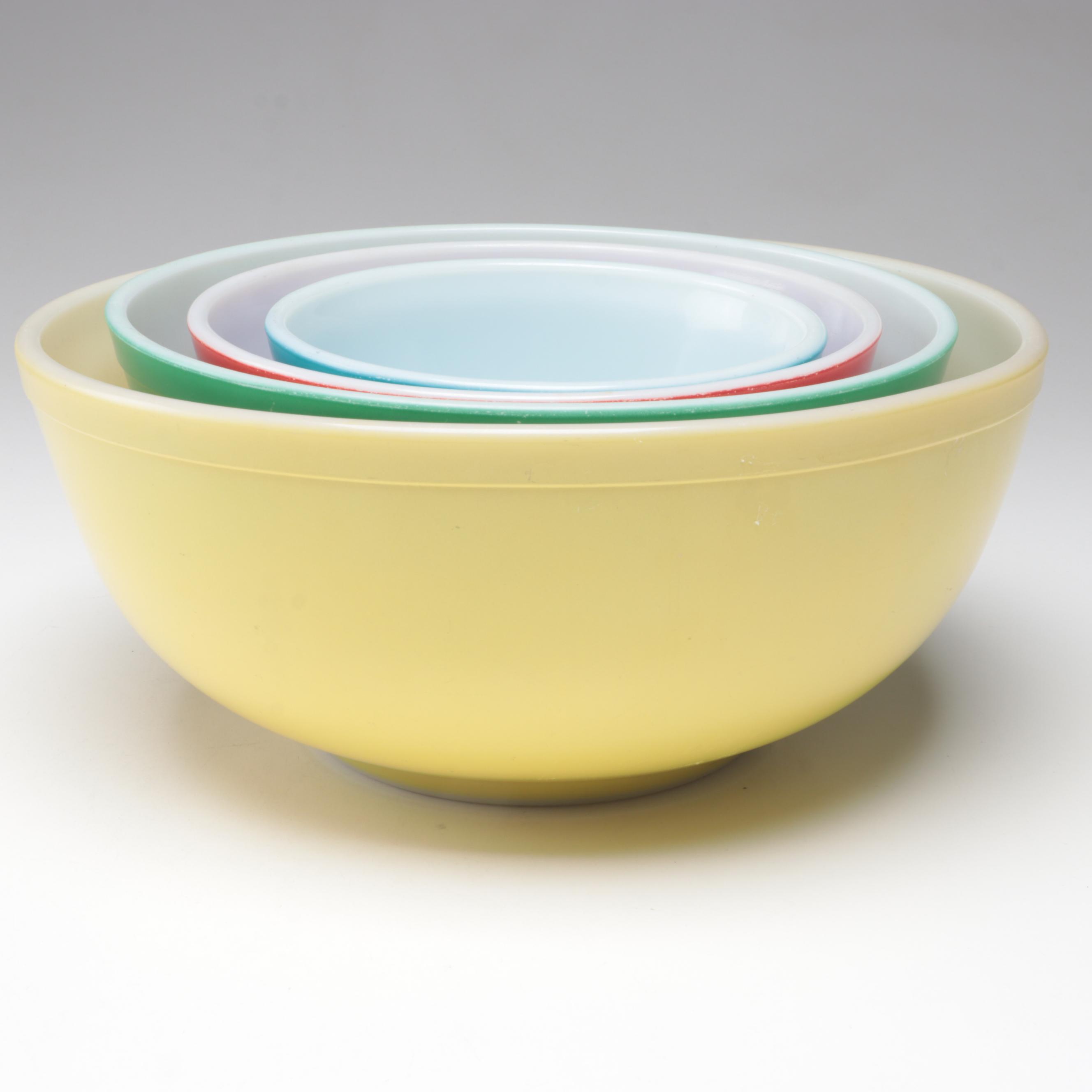 Pyrex "Primary Colors" Mixing Bowls with Pyrex Refrigerator Dishes
