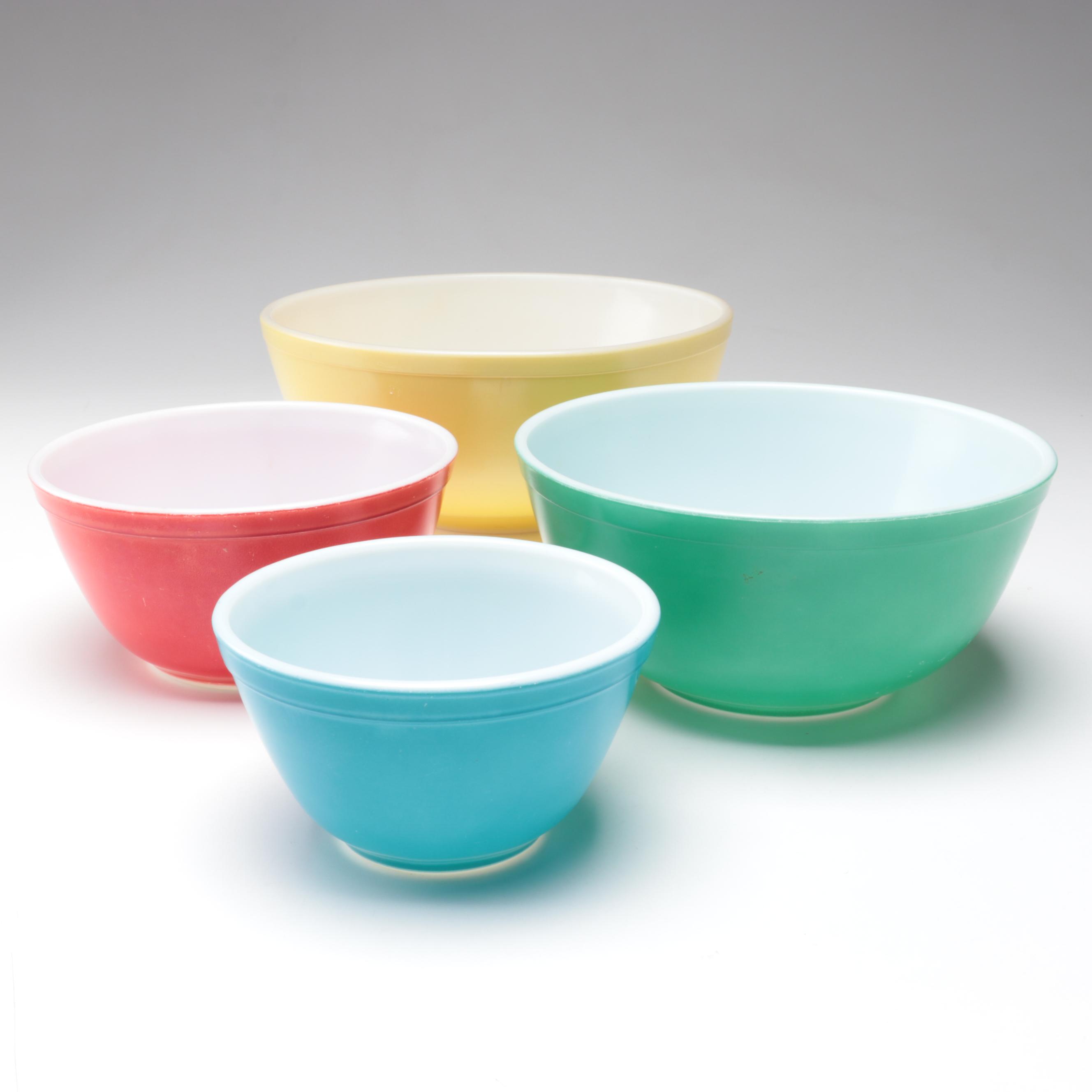 Pyrex "Primary Colors" Mixing Bowls with Pyrex Refrigerator Dishes