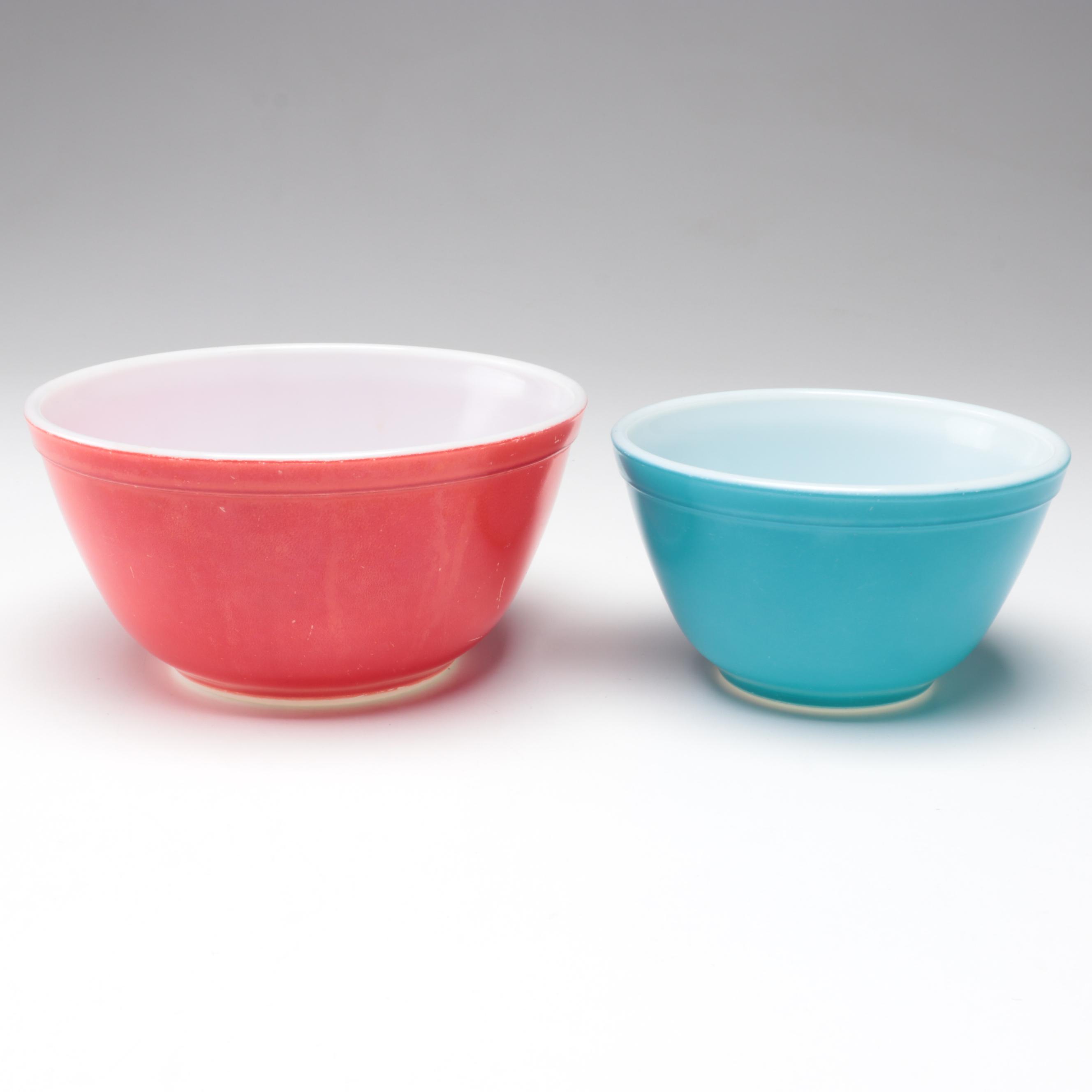 Pyrex "Primary Colors" Mixing Bowls with Pyrex Refrigerator Dishes