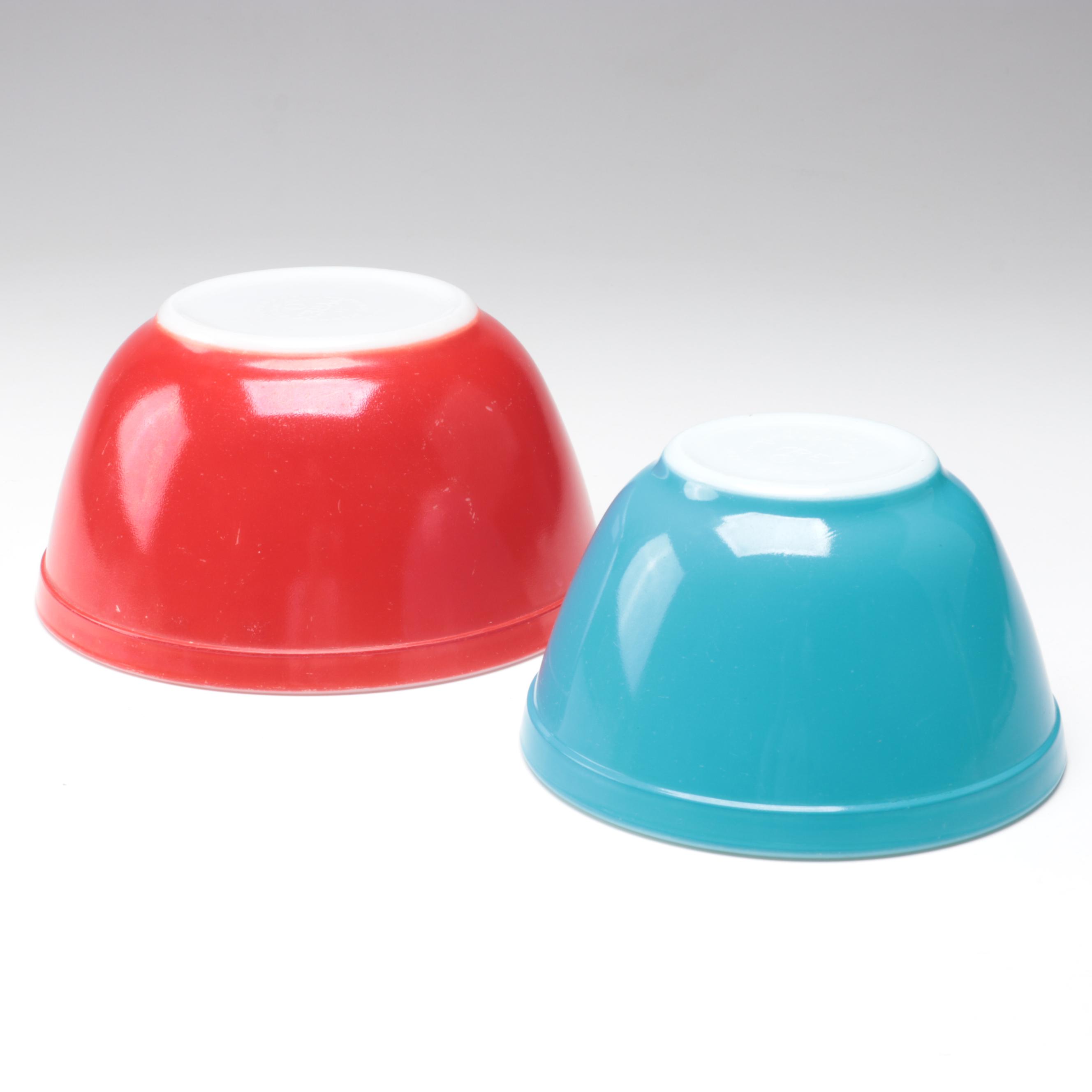 Pyrex "Primary Colors" Mixing Bowls with Pyrex Refrigerator Dishes