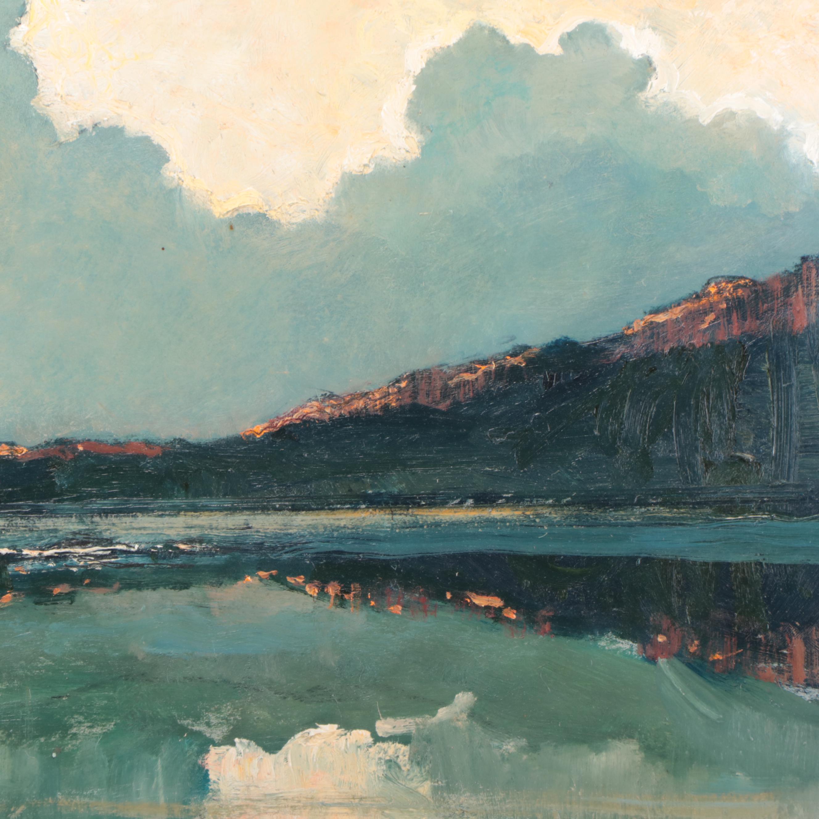 Eric Sloane Landscape Oil Painting "Golden Evening," Mid-20th Century