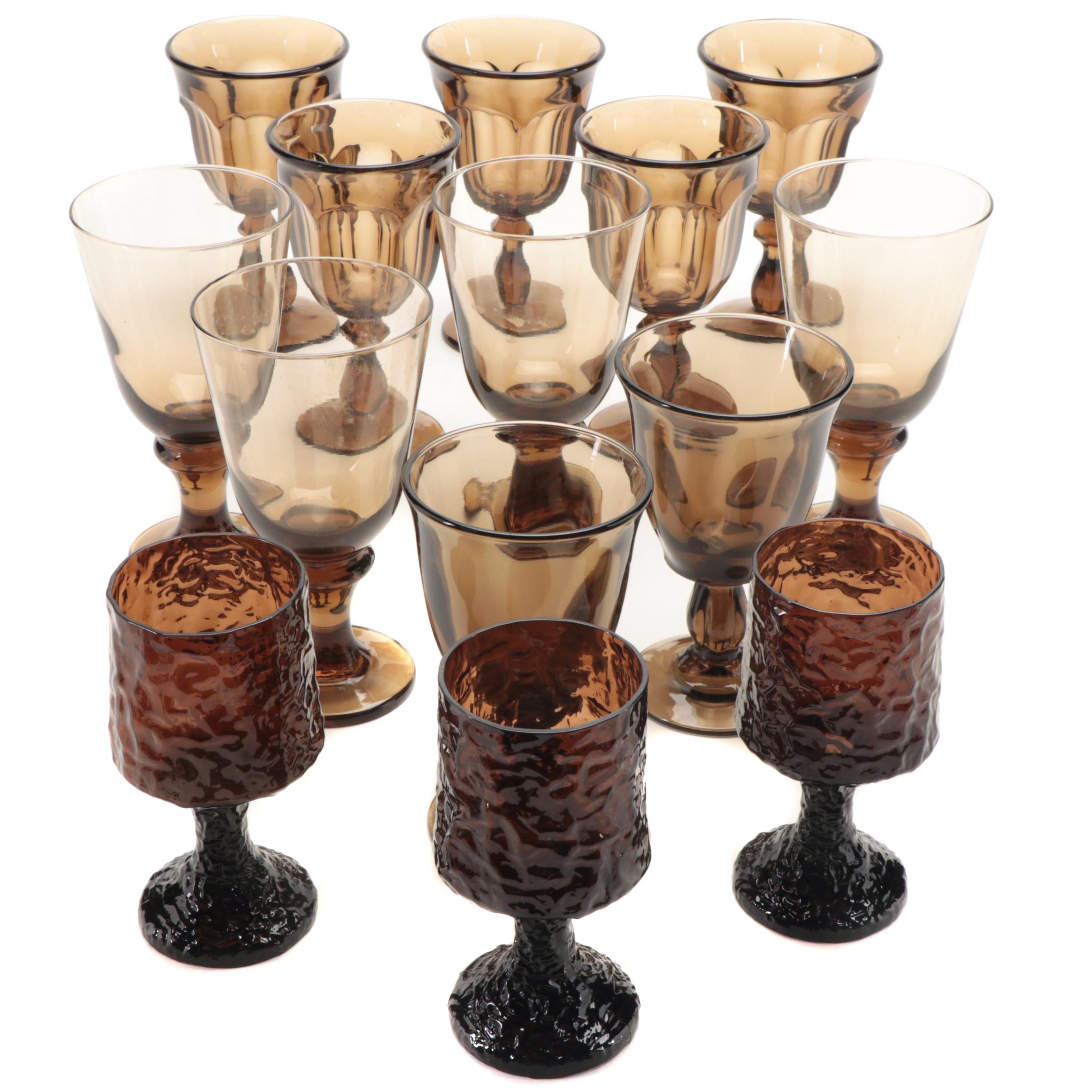 Lenox "Impromptu Brown" Crystal Wine Glasses and Other Smoke Brown Stemware