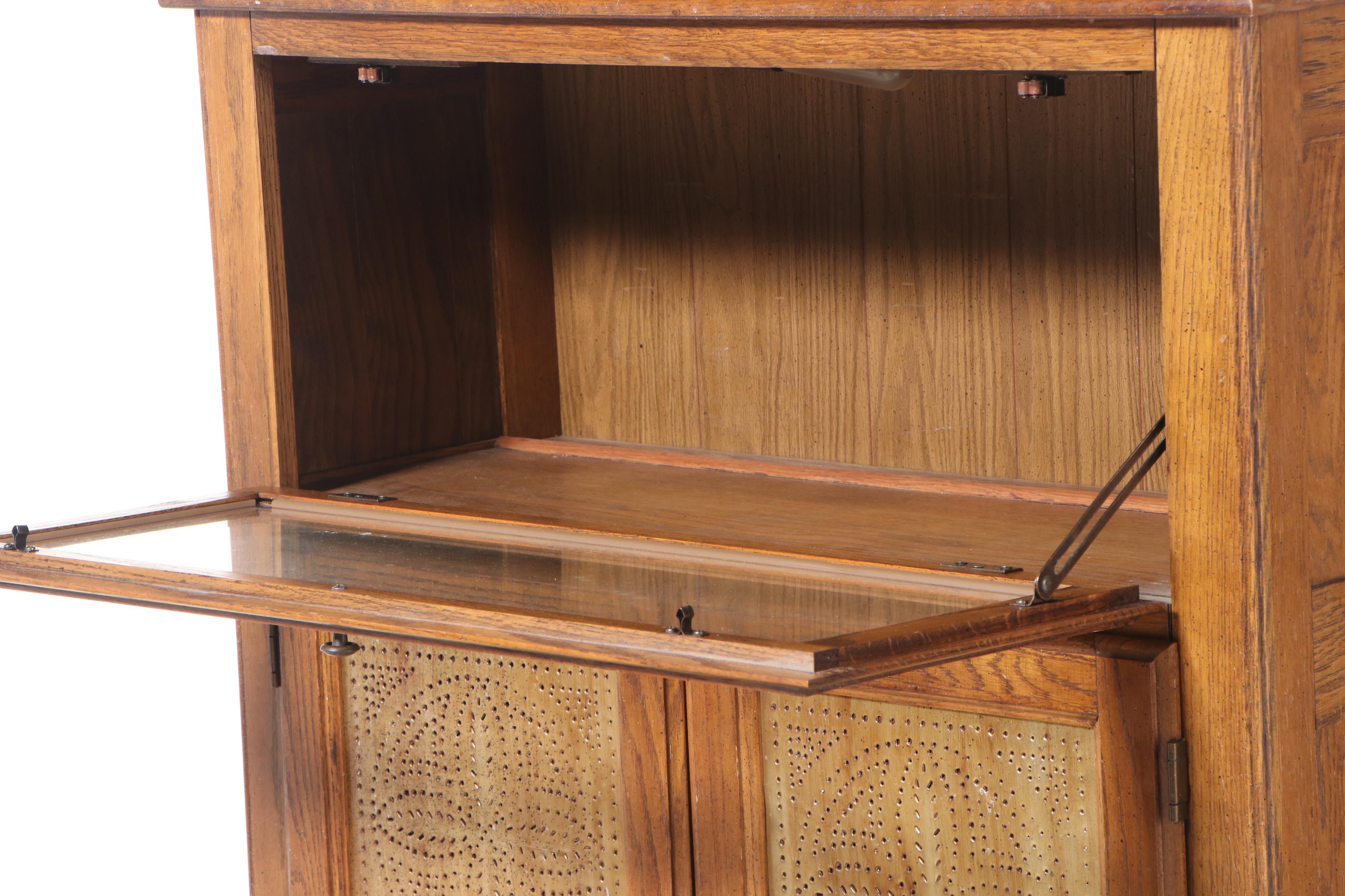 American Primitive Style Oak Pie Safe/Display Cabinet, 1970s