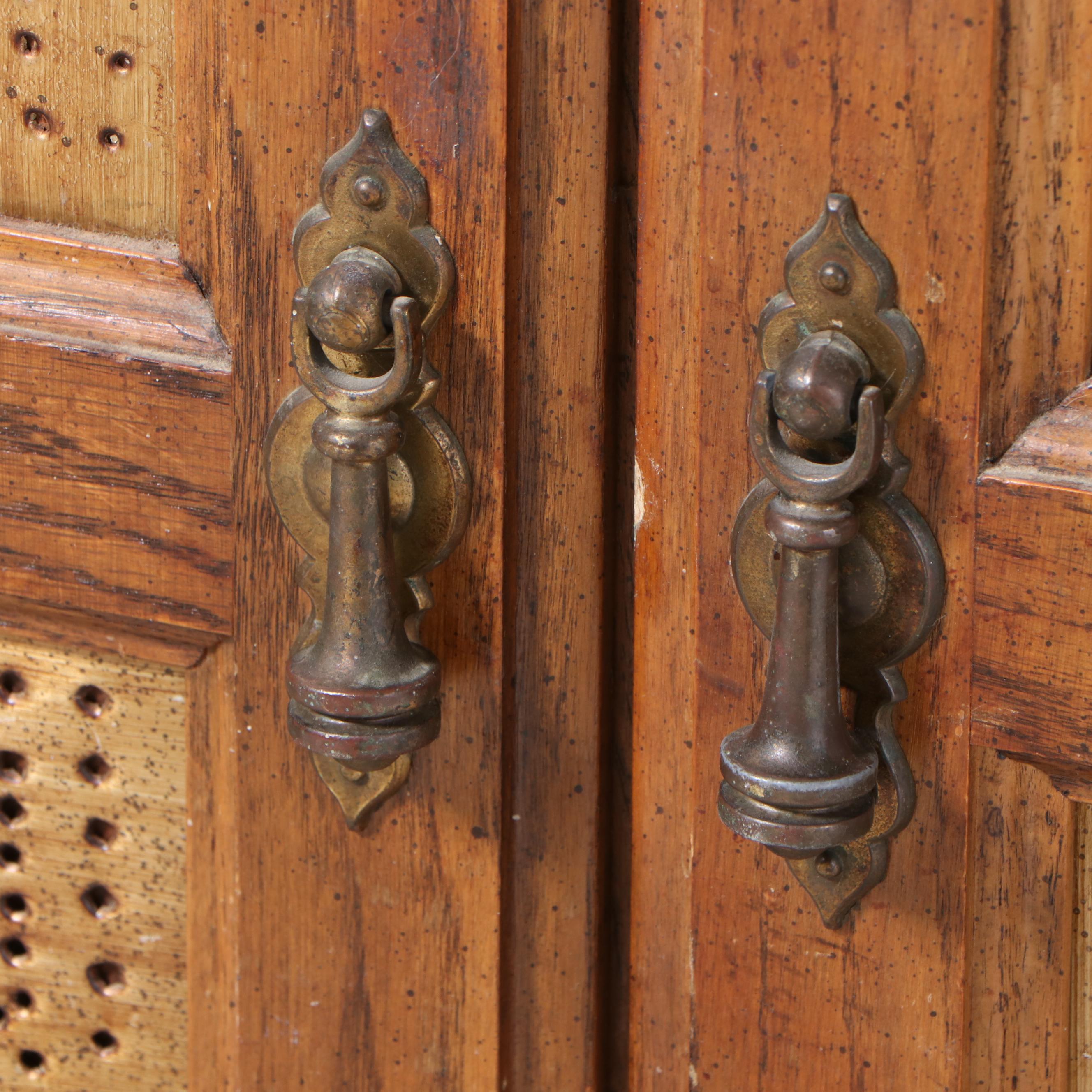 American Primitive Style Oak Pie Safe/Display Cabinet, 1970s
