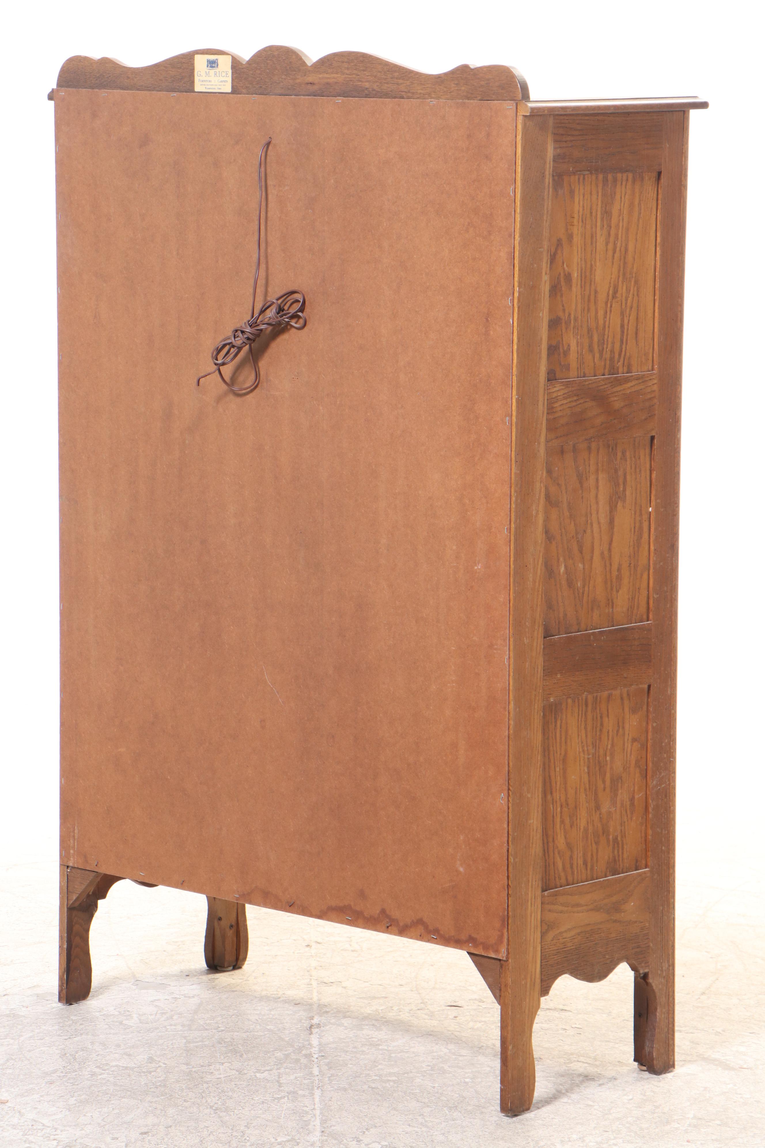American Primitive Style Oak Pie Safe/Display Cabinet, 1970s