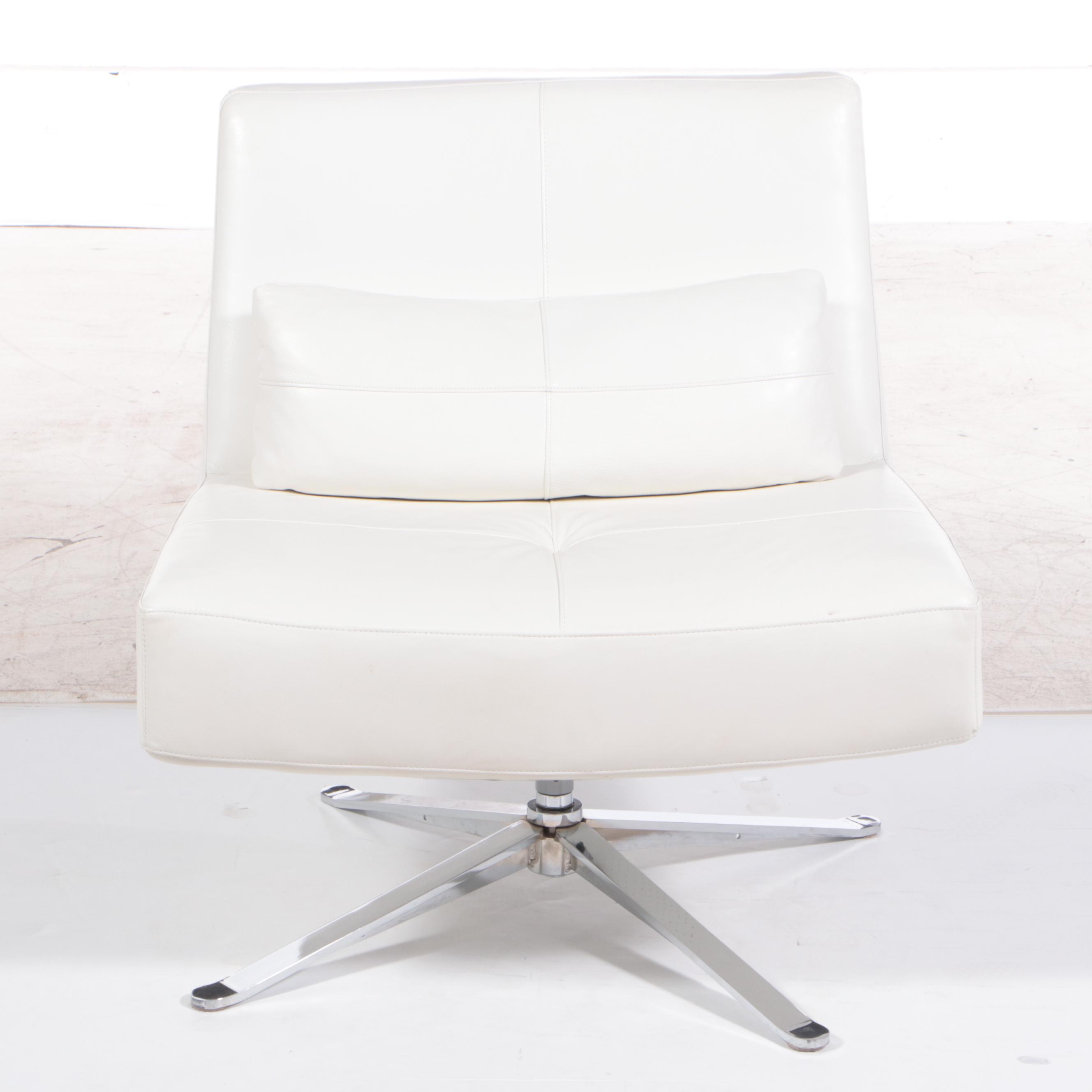 American Leather "Hugo" Modernist Style Chrome and Leather Swivel Lounge Chair